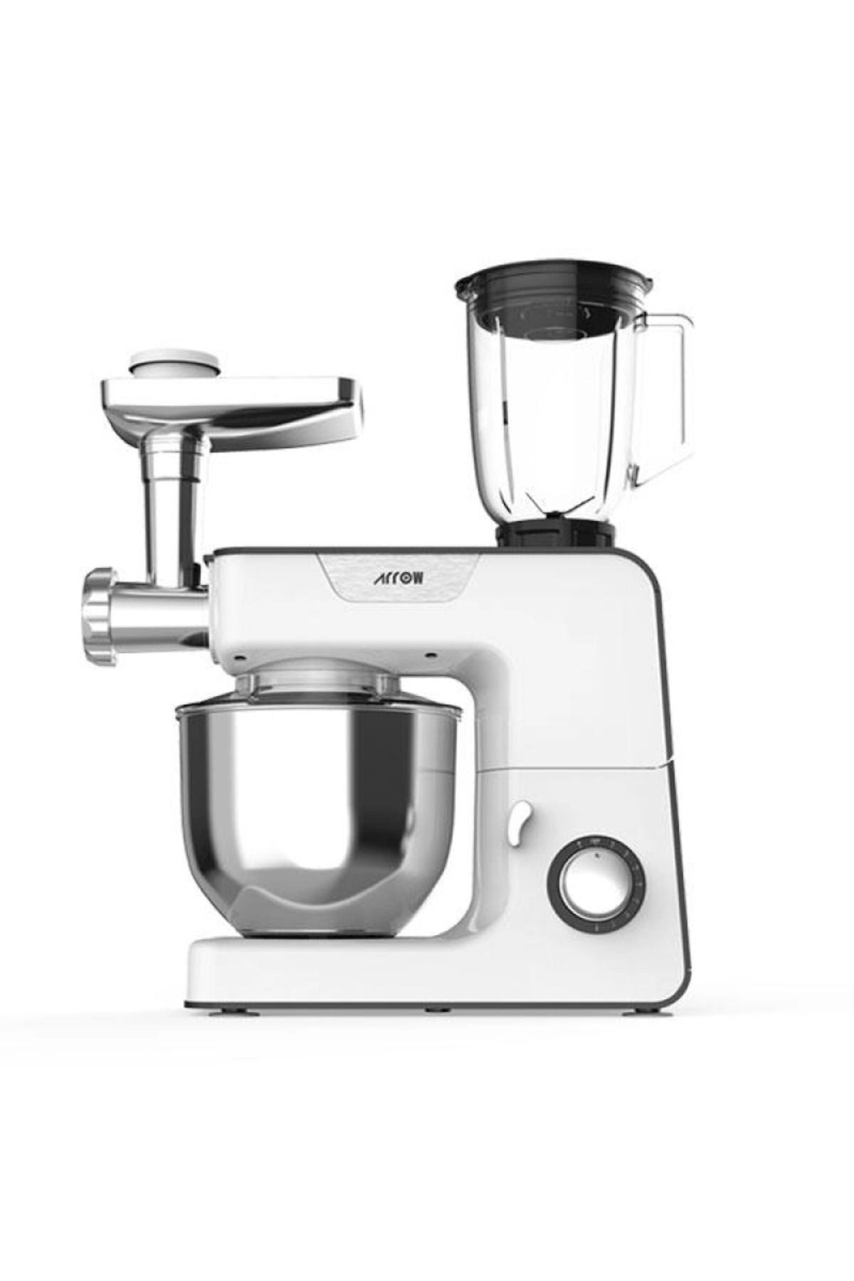 ARROW-3-in-1 Stand Mixer, Meat Grinder, and Blender with 8 Speeds - 5.2 Liter - 1000 Watt - White & Gray 2