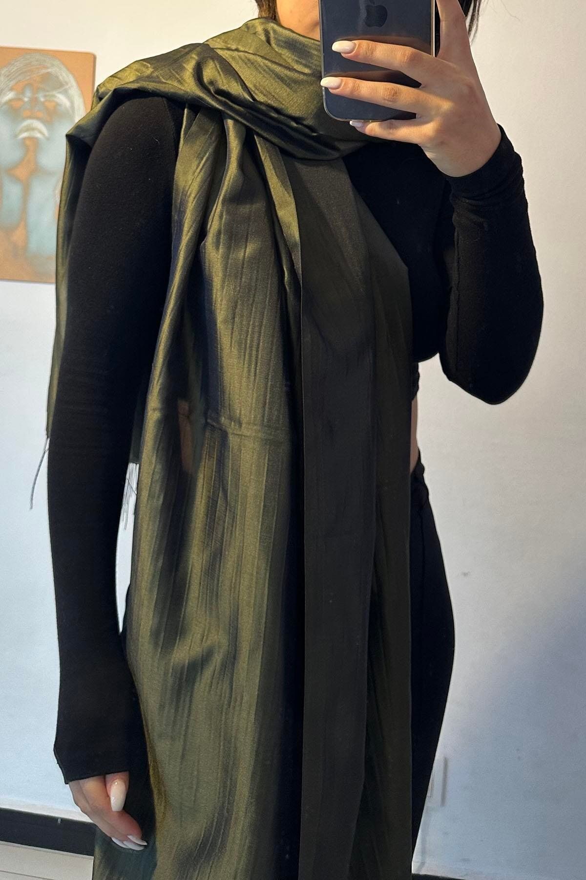 TAKIŞTIR-Green Color Taffeta Shawl 2
