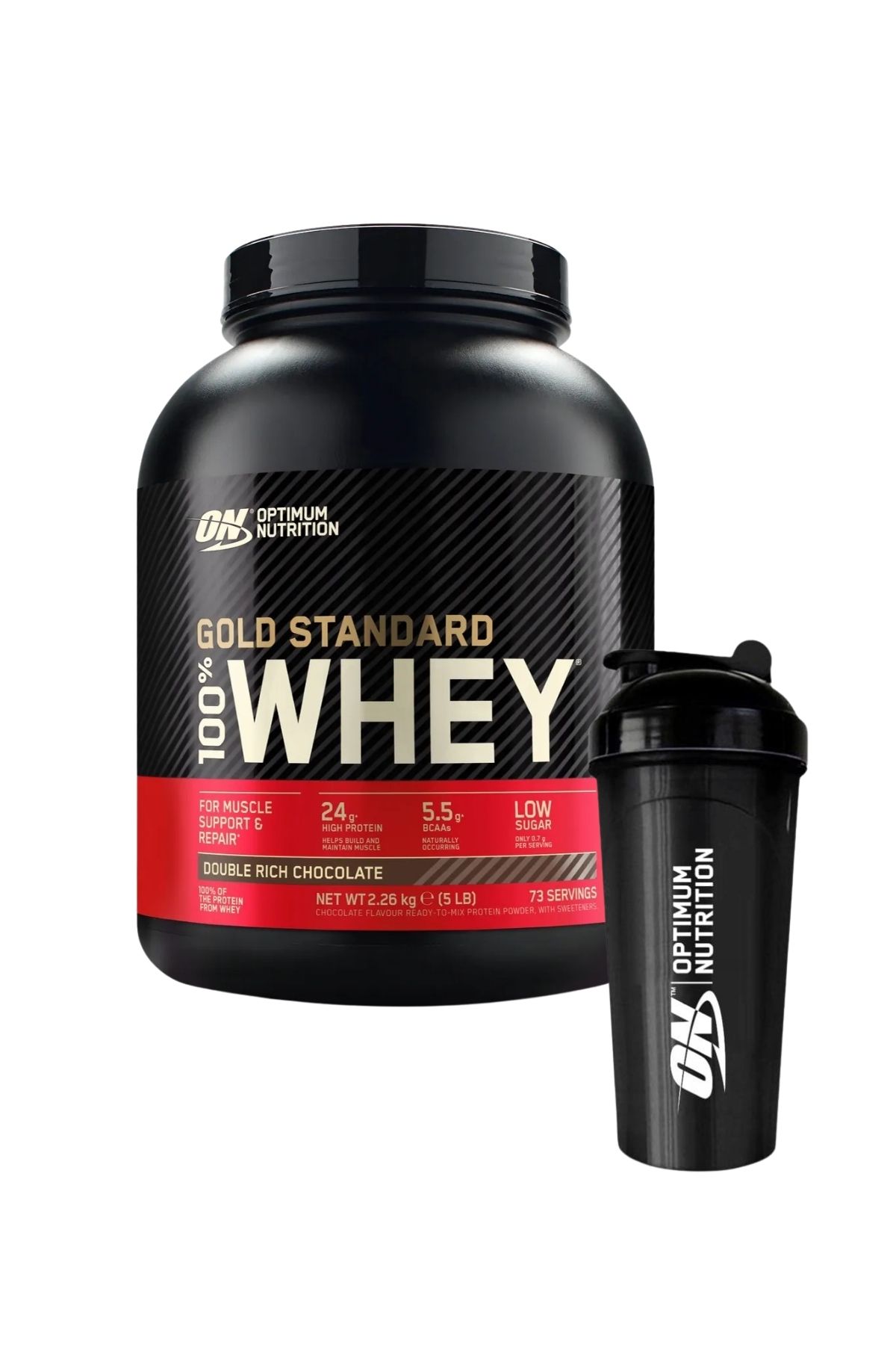 Optimum Nutrition 100% Whey Gs Double Çikolata Aromalı 2.26kg 73 Servis - Shaker 2'li Set