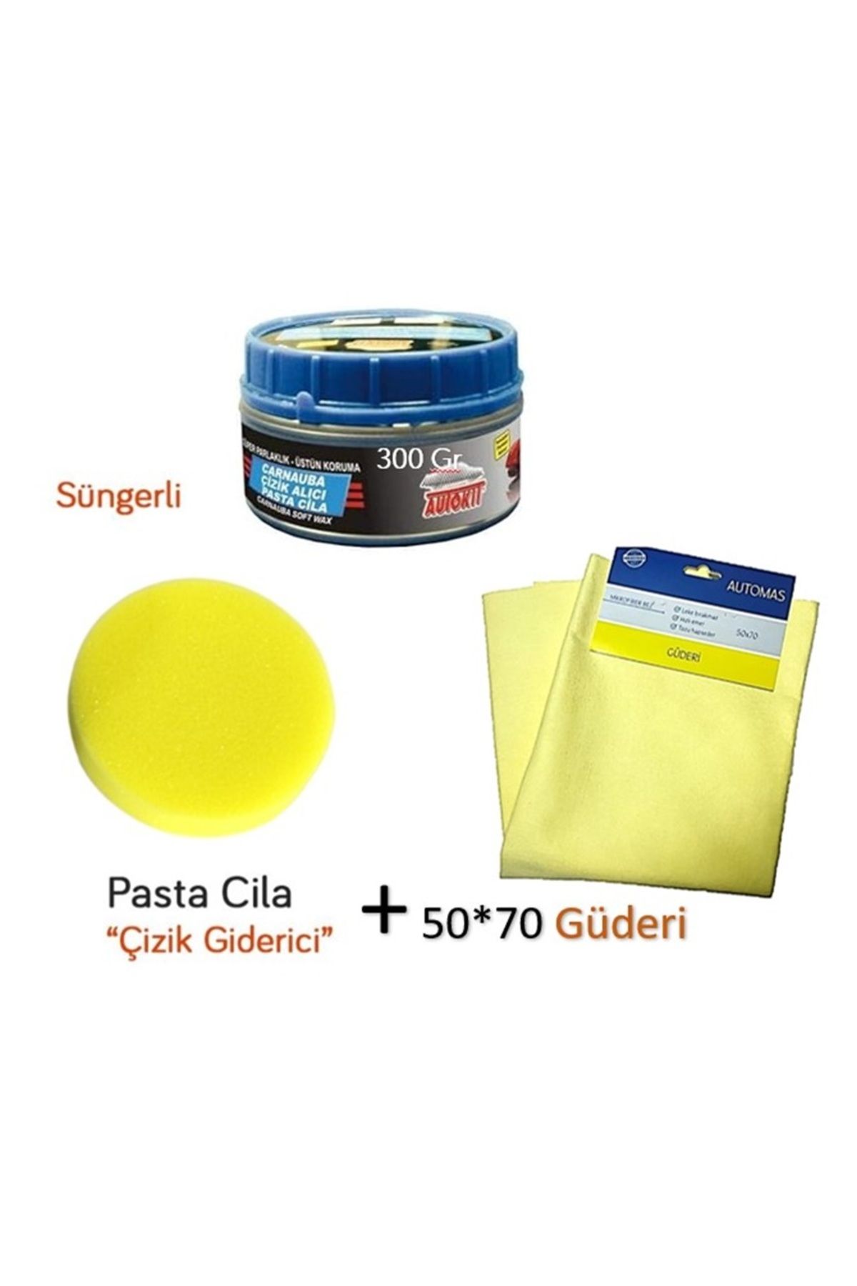 reyoto Çizik Giderici Parlatıcı Pasta Cila (Süngerli) + Mikrofiber Güderi Kurulama Bezi 50x70