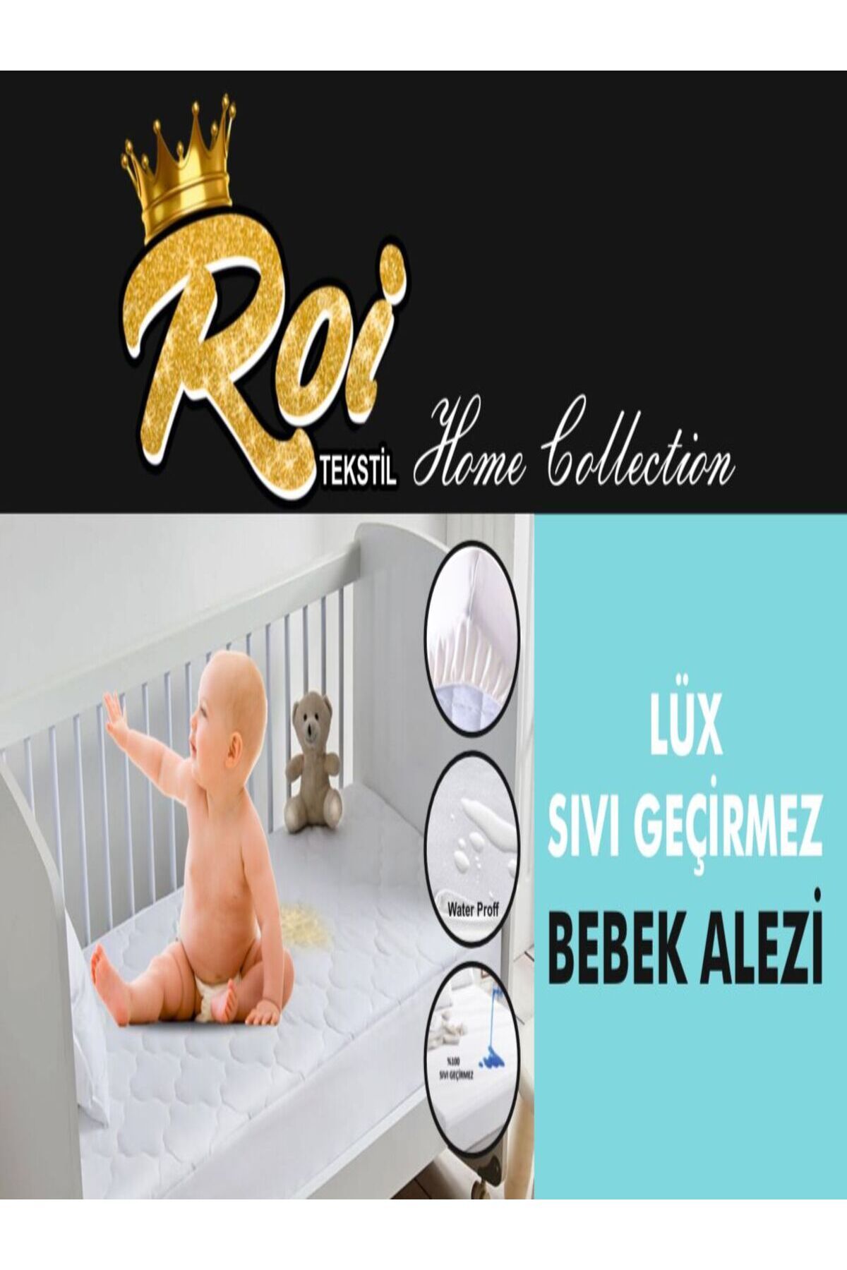 Roi Tekstil Bebekler İçin Ter Kir Ve Sıvı Geçirmez Yatak Koruyucu Lüx Fitted Komple Lastikli Yatak Alezi