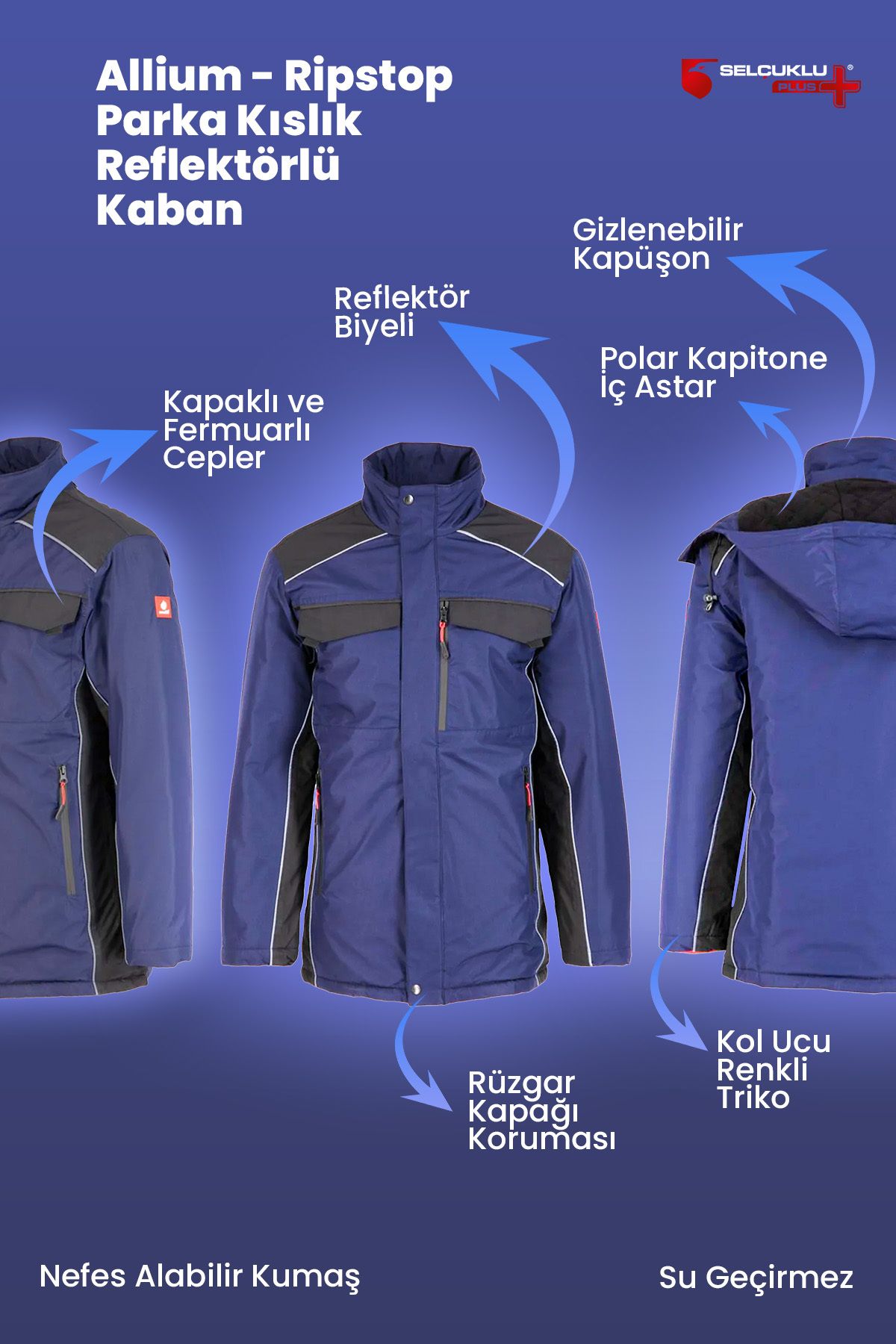 Armadillo Allium - Ripstop Parka Kışlık Reflektörlü Kaban İçi Polarlı Su Geçirmez Nefes Alabilir Kapüşonlu Day