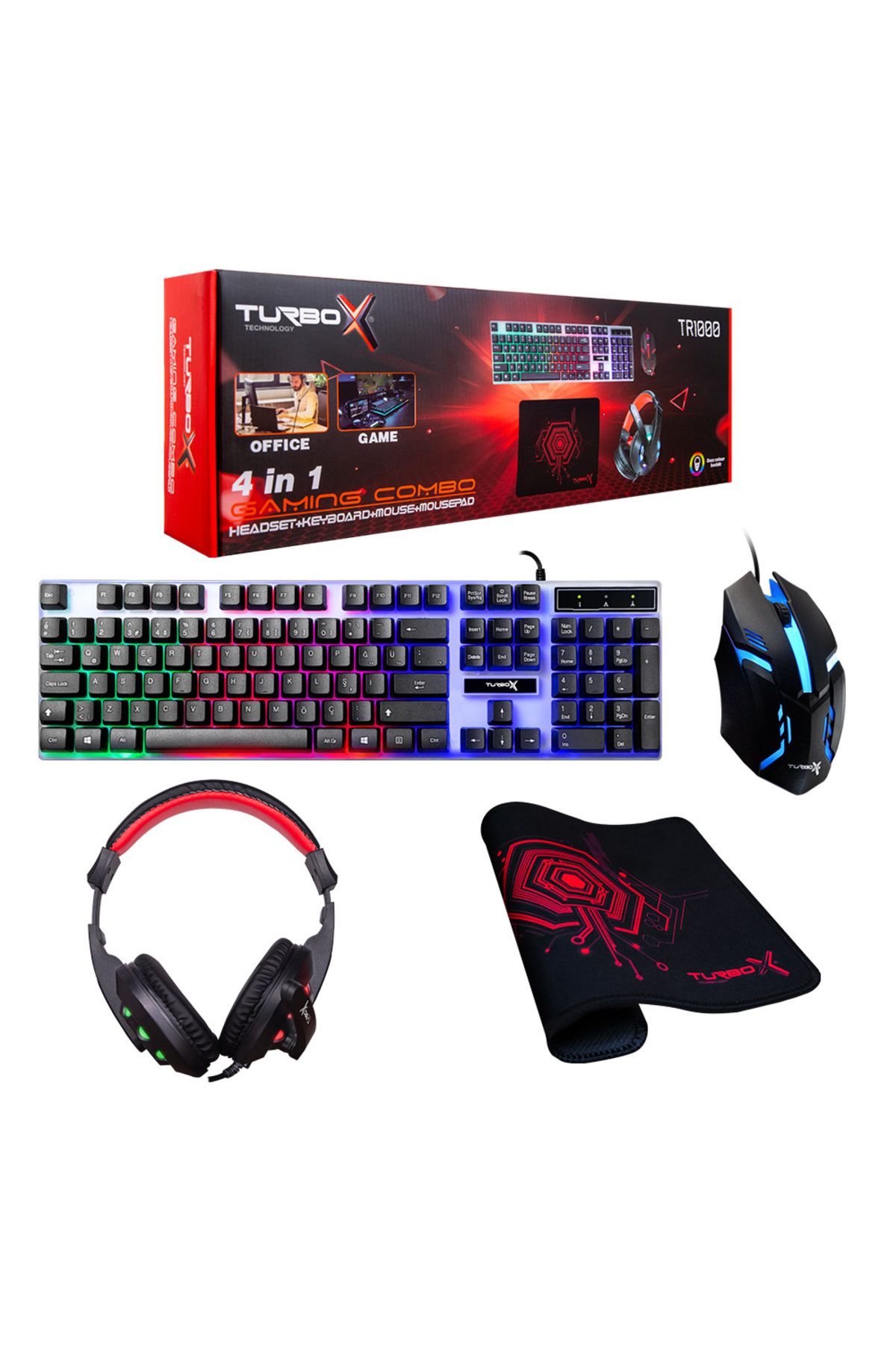 TURBOX TRX-108 Bundle Kablolu Klavye Mouse Mousepad RGB Kulaklık