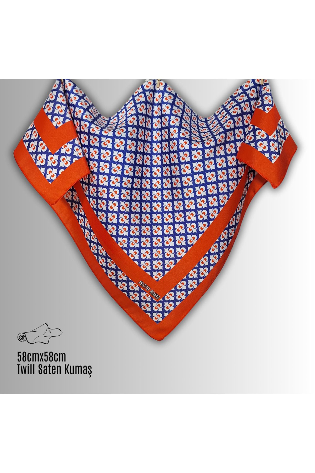 POZİTİF MRK Kırmızı Fular Bandana İpeksi Twill Saten Çintemani Desenli 58CMX58CM