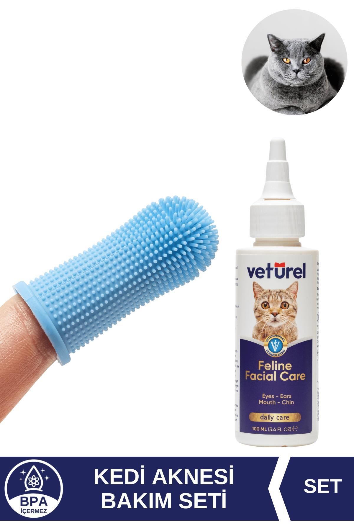 Veturel Kedi Bakım Set Çene Aknesi Çene Yarası Siyah Nokta Silikon Yumuşak 360 BPA'sız Parmak Fırça