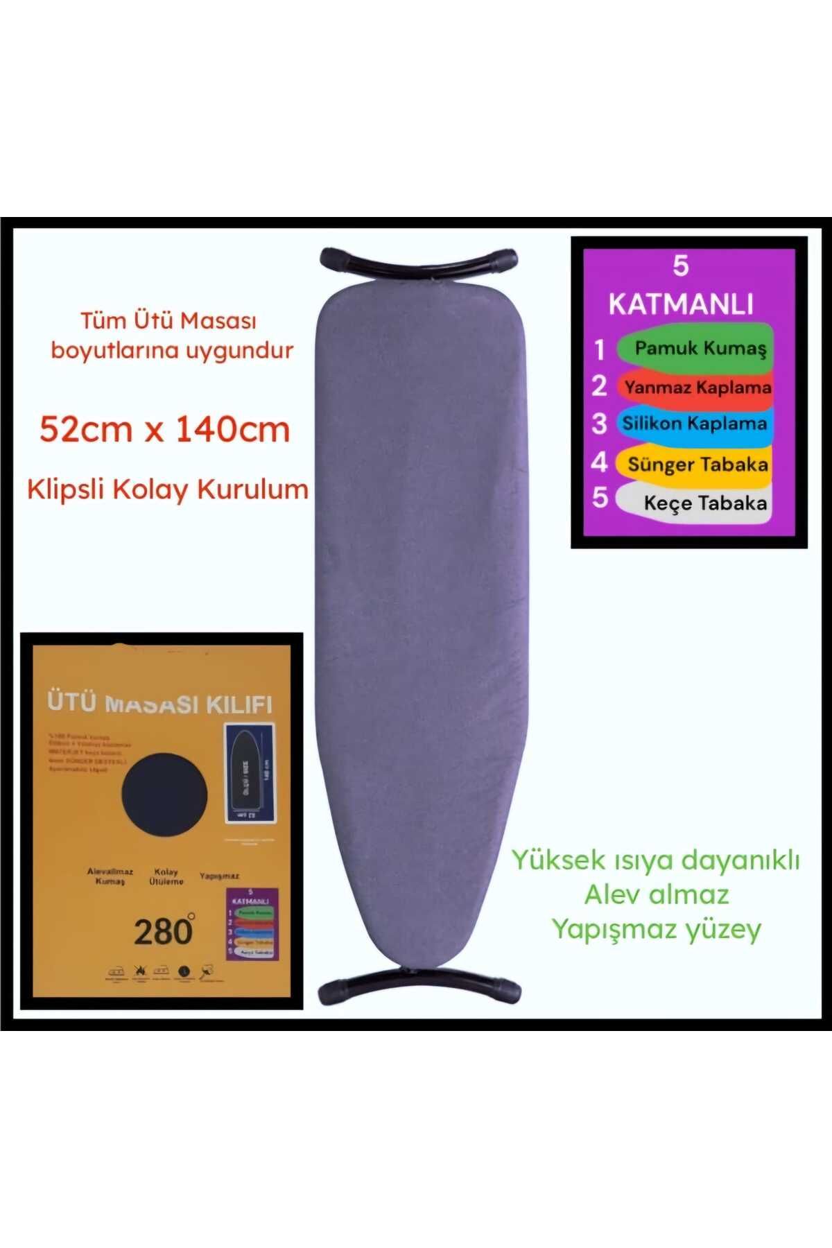 MAİN SHOP 5 Katmanlı Ütü Masası Kılıfı 280° Yüksek Isıya Dayanıklı Özel Yanmaz Yapışmaz Ütü Masası Örtüsü