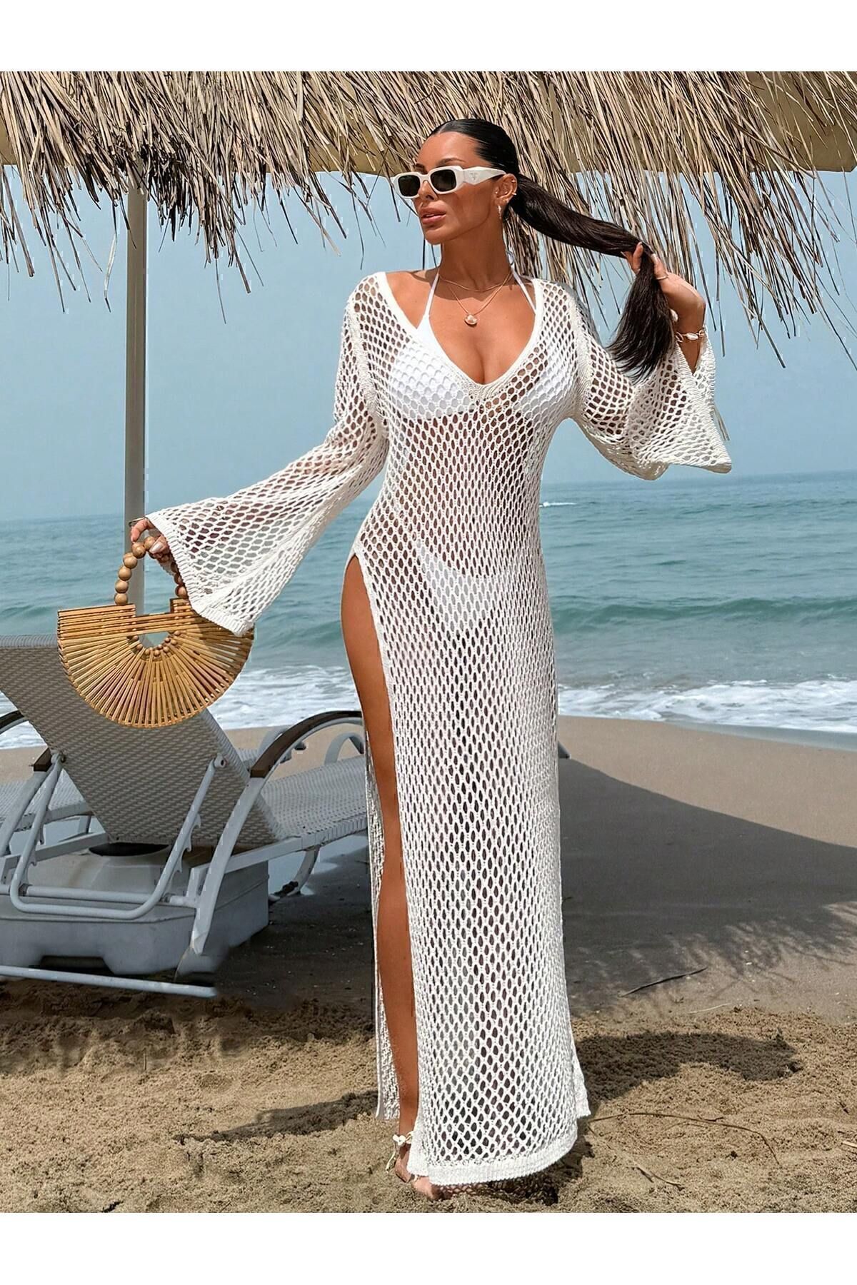 tofan-Knitwear Openwork Slit Beach Dress 2