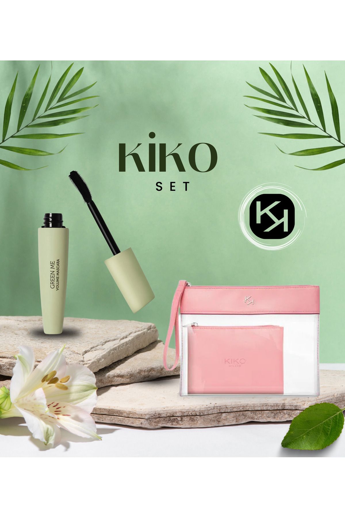 Kiko New Green me Volume Mascara 101 Pure Black and Transparent Beauty Case 003 Pink 01