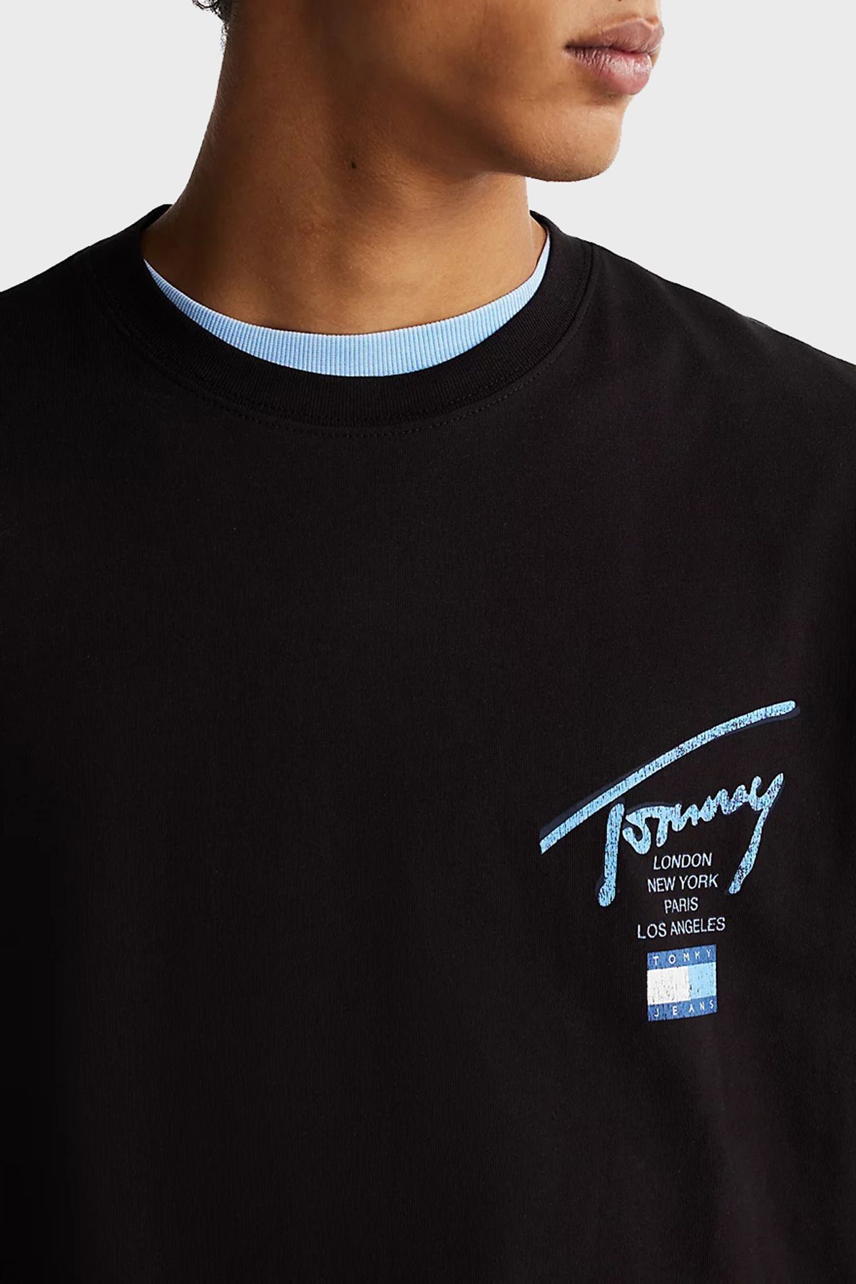 تی شرت مشکی مردانه 100 ٪ پنبه معمولی مناسب یقه دوچرخه T 'S BDS Tommy Jeans