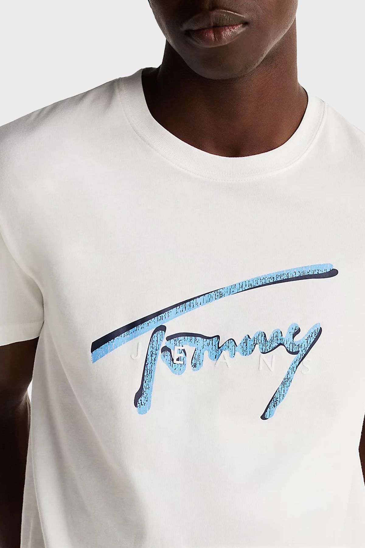 تی شرت سفید مردانه 100 ٪ پنبه به طور منظم مناسب یقه دوچرخه T YBL Tommy Jeans