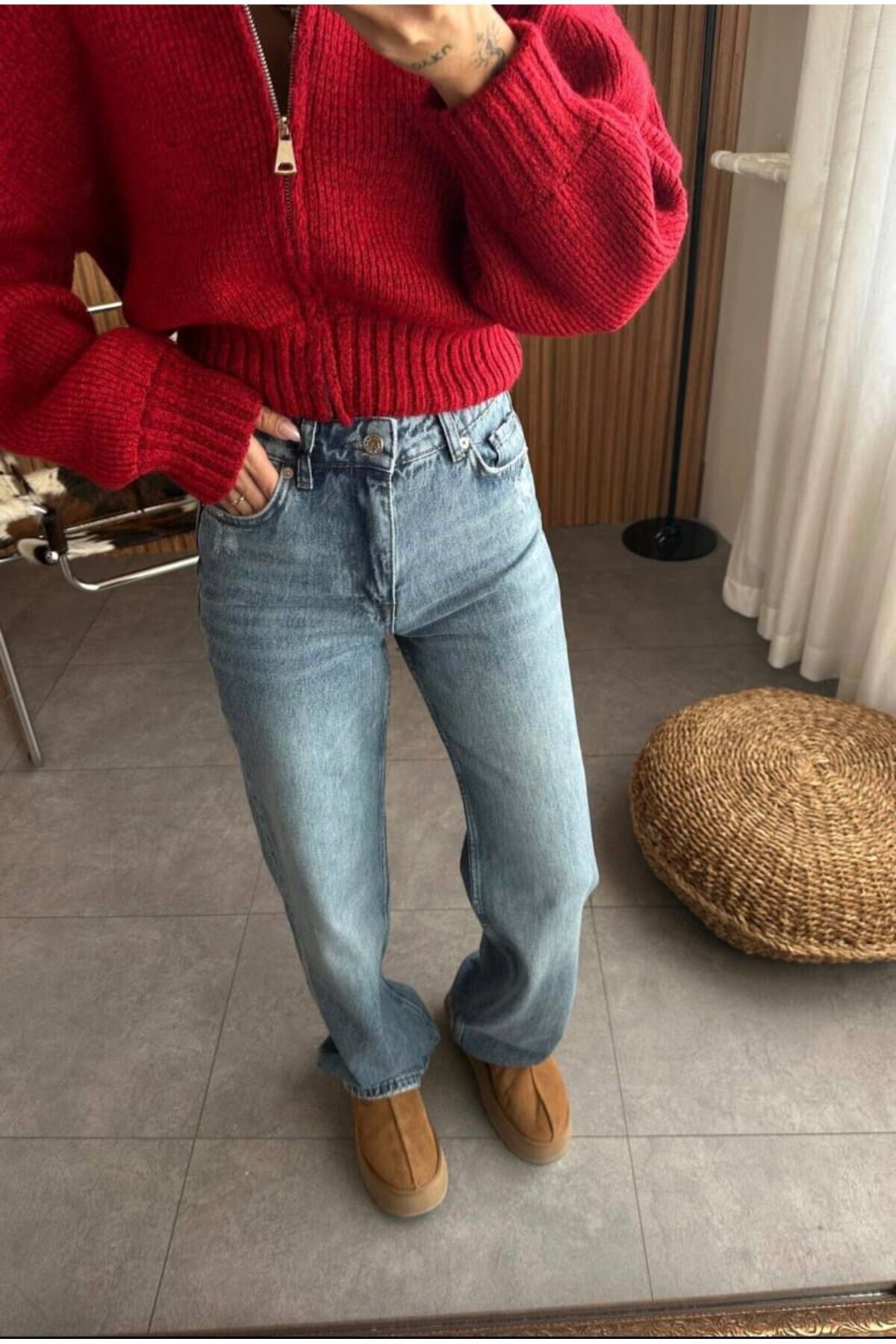 bysedaortac Kadın Orta Mavi Gölgeli Wide Leg Jean