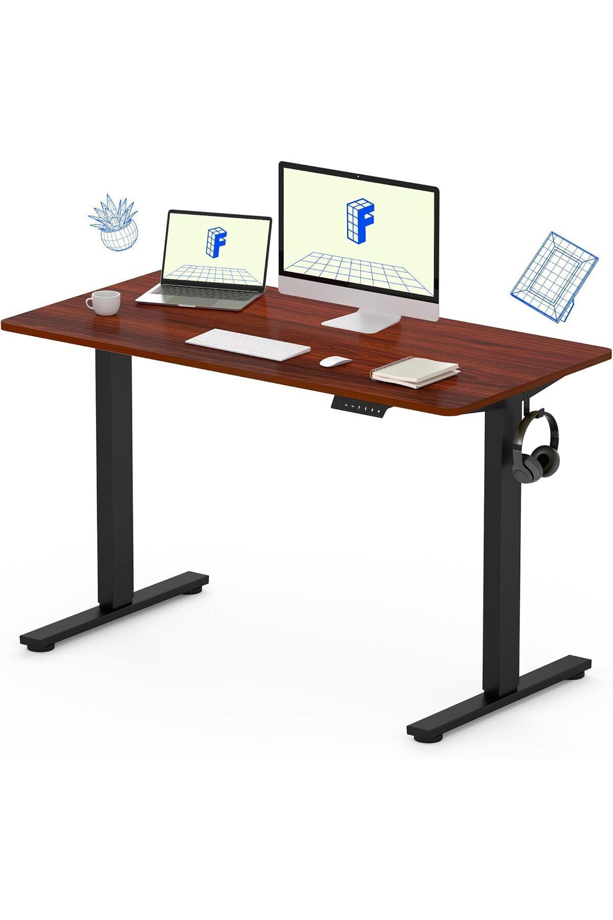 Mahmayi-FLEXISPOT Standing Desk 48 x 24 Inches Adjustable Height Desk - Black Frame + Mahogany Top 1