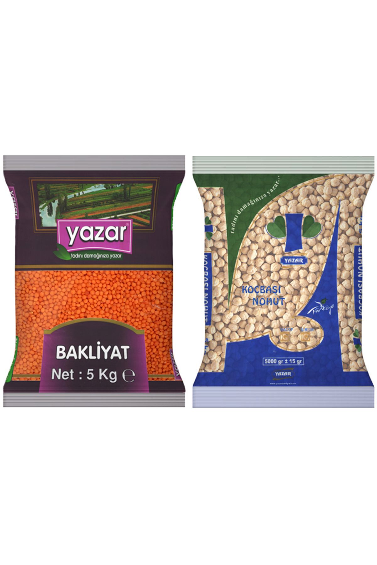 YAZAR Kırmızı Mercimek 5 Kg. + Koçbaşı Nohut 5 Kg.