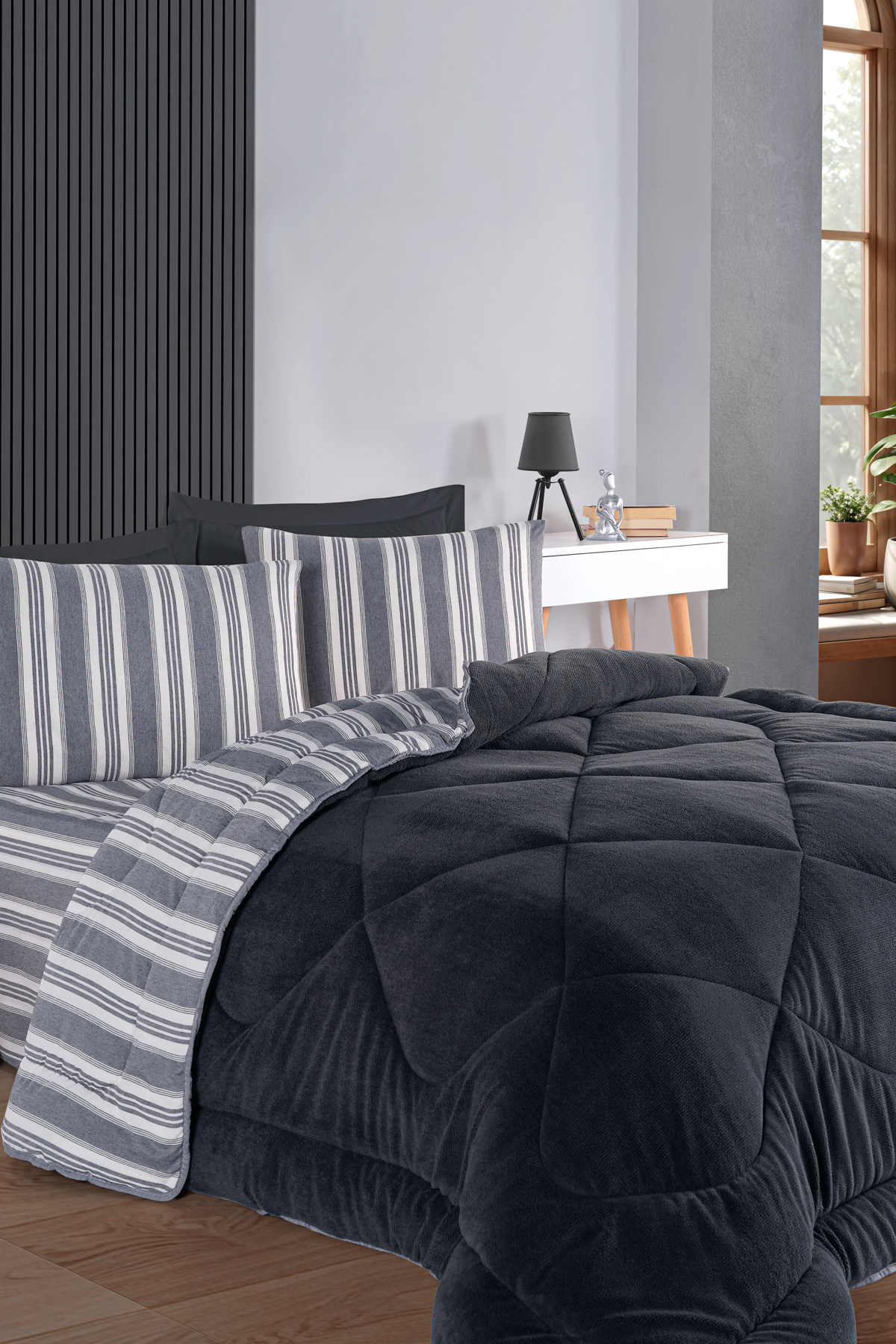 Eponj Home-Μονό σετ ύπνου Wellsoft Πάπλωμα Αφράτο 3 τεμαχίων Soft Line Anthracite 3