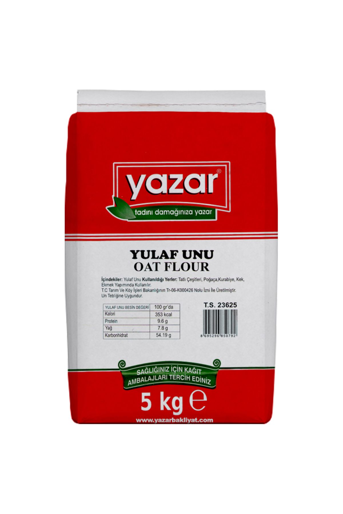 YAZAR Doğal Gluten Düşük Yulaf Unu 5 Kg Taş Değirmende Öğütülmüş