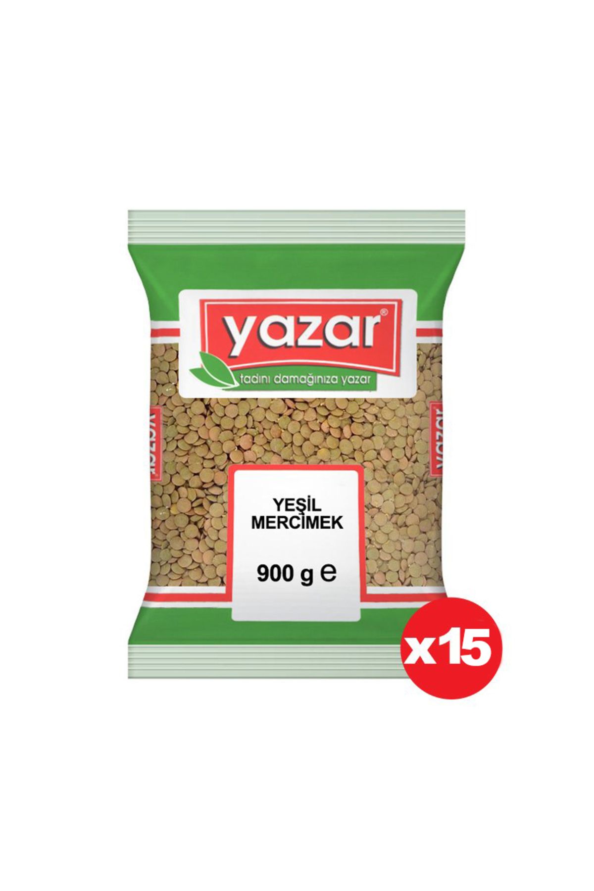 YAZAR Yeşil Mercimek 900 Gr. x 15 Adet