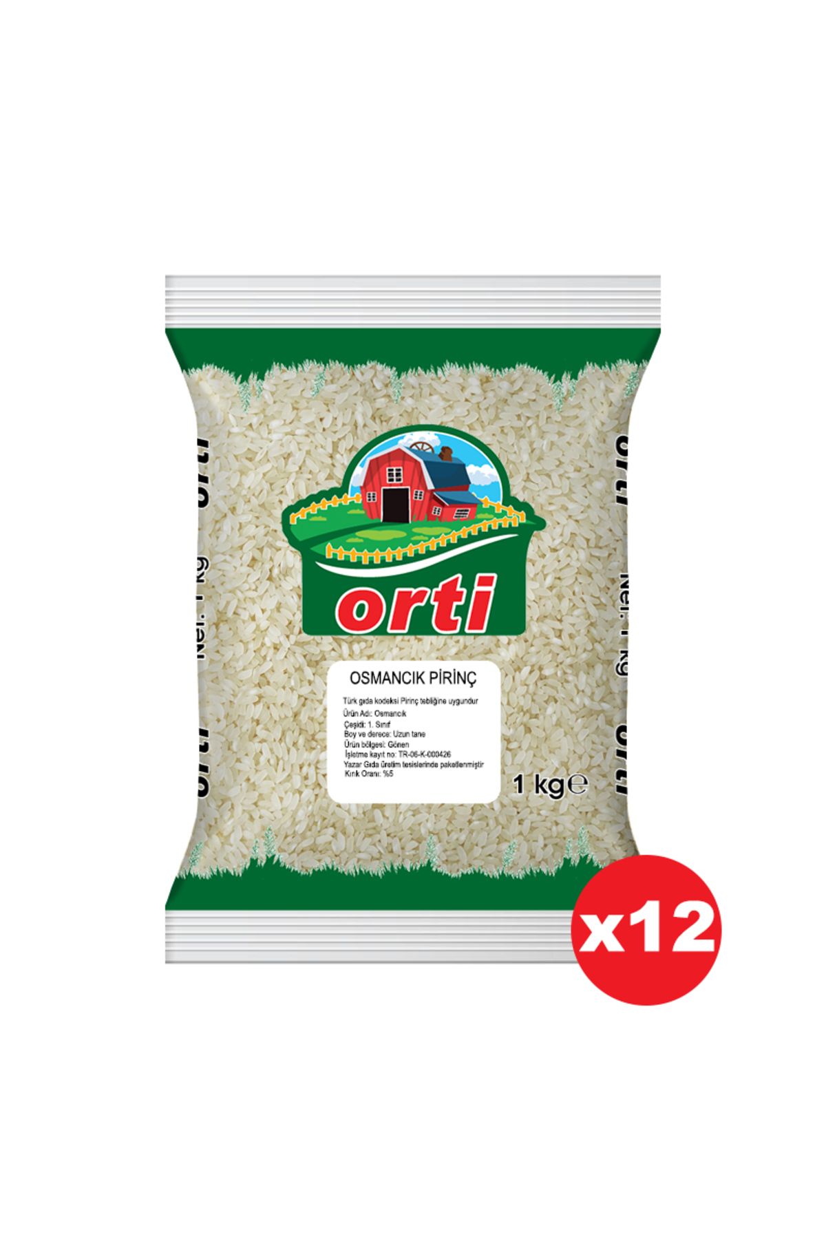 orti Osmancık Pirinç 1 Kg x 12 Paket.