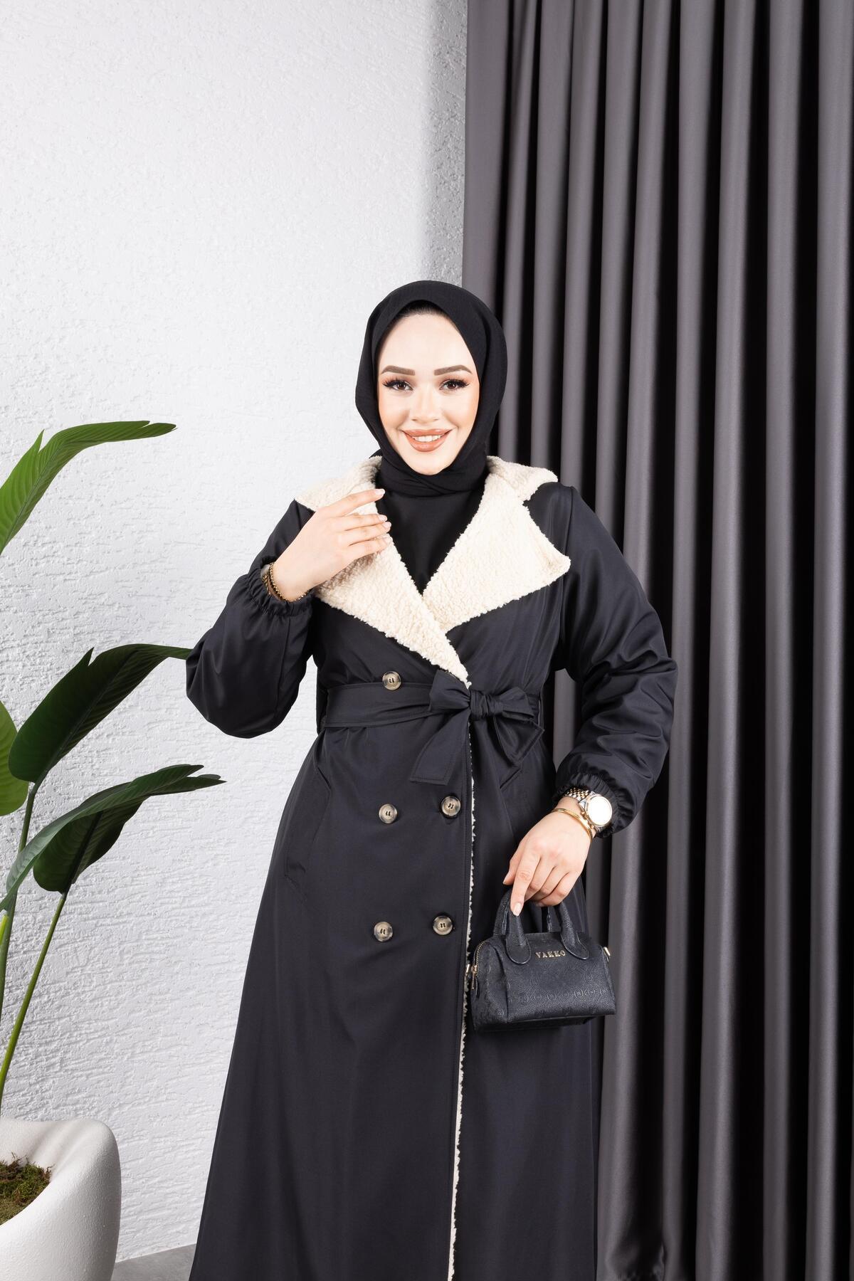 HARMAN BUTİK  KADIN DÜĞMELİ İÇİ KÜRKLÜ MONT - Görsel 8