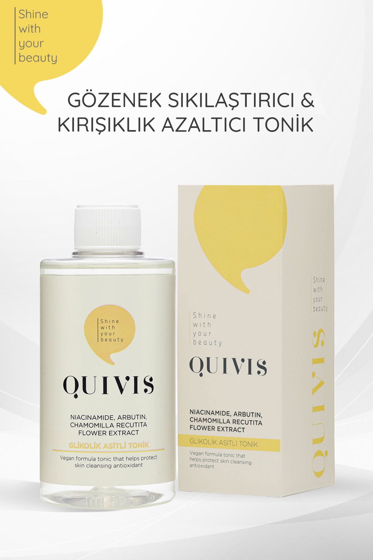 Quivis Gözenek Sıkılaştırıcı ve Aydınlatıcı Etkili Kırışıklık Karşıtı Beyazlatıcı GlikolikAsit Tonik 200 ML