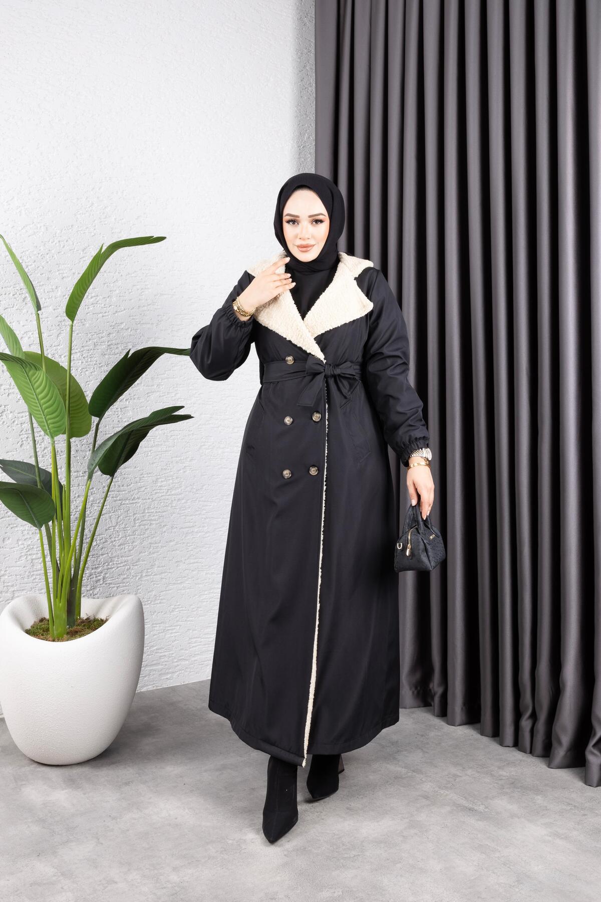 HARMAN BUTİK  KADIN DÜĞMELİ İÇİ KÜRKLÜ MONT - Görsel 4