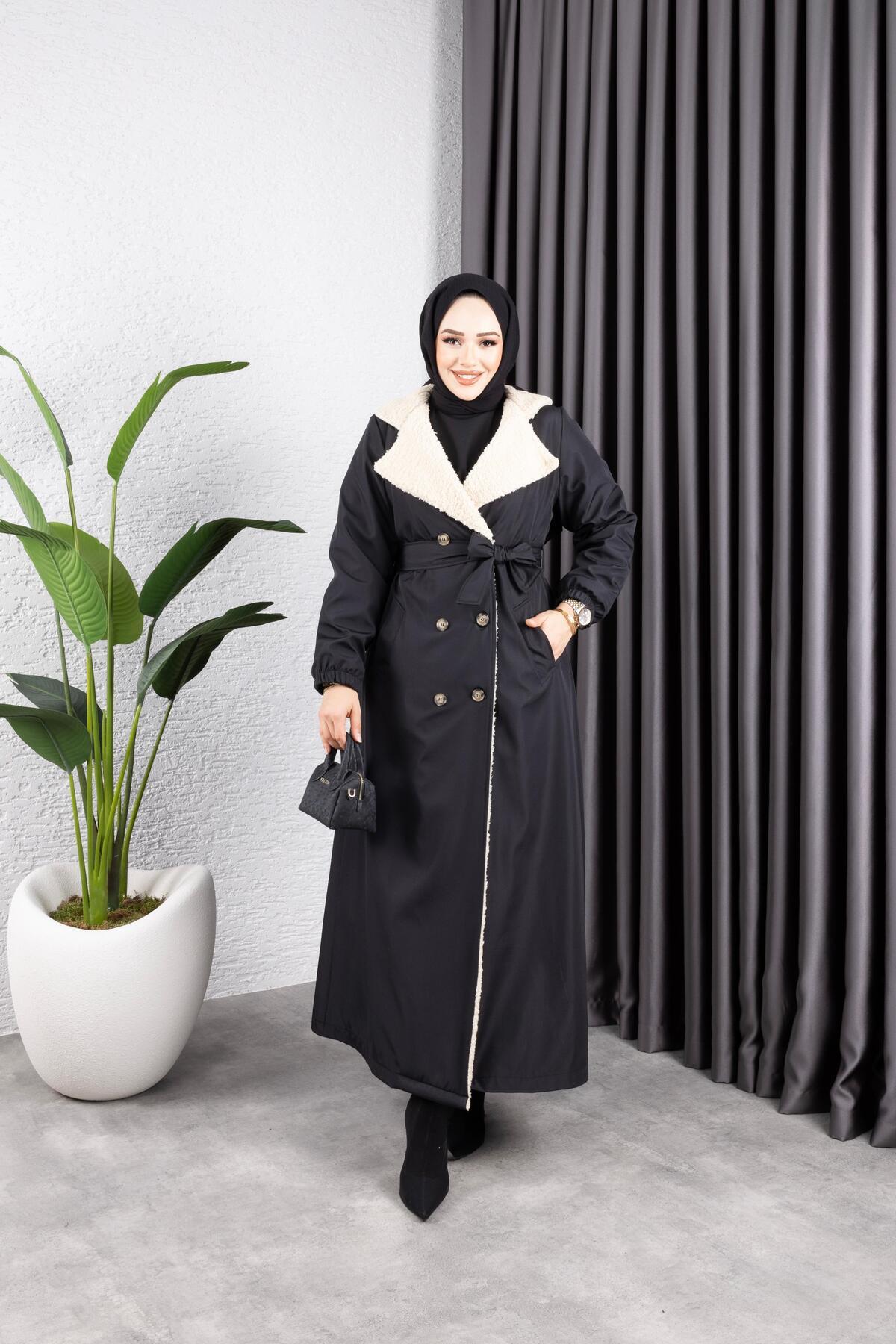 HARMAN BUTİK  KADIN DÜĞMELİ İÇİ KÜRKLÜ MONT - Görsel 3