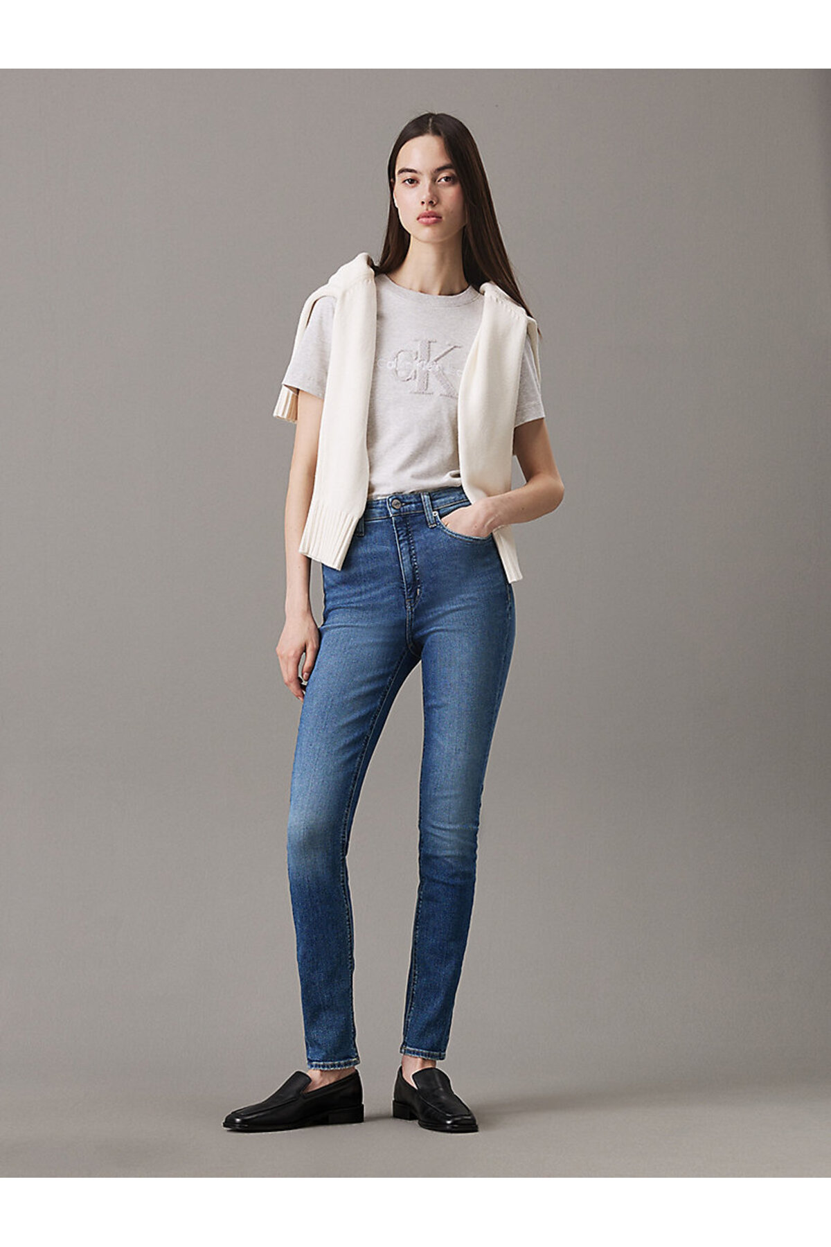 Calvin Klein  Kadın Mavi Dar Kesim Pantolon - Görsel 5