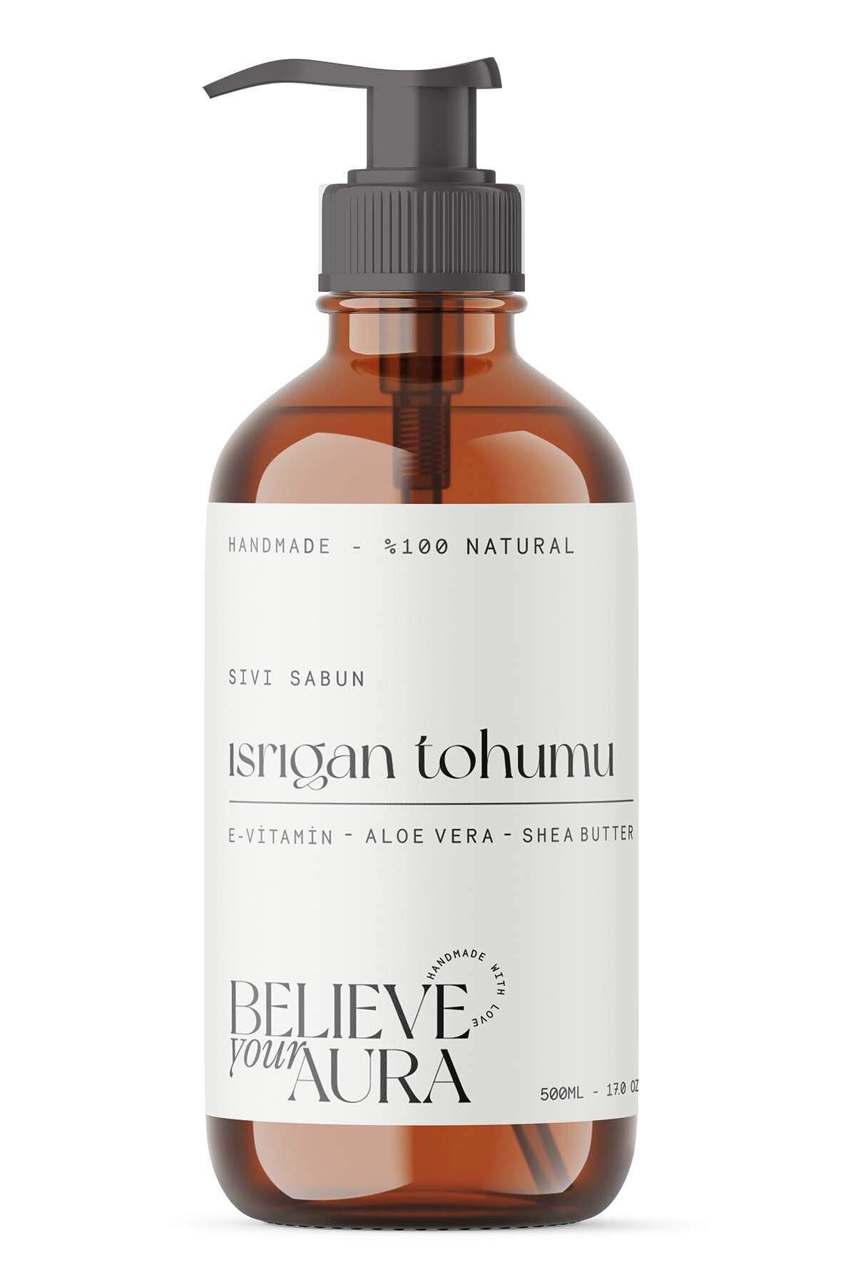 Believe Your Aura %100 Doğal Isırgan Tohumu Yağı El ve Cilt Sıvı Sabunu - E-Vitamini Aloe Vera Shea Butter - 500 ml