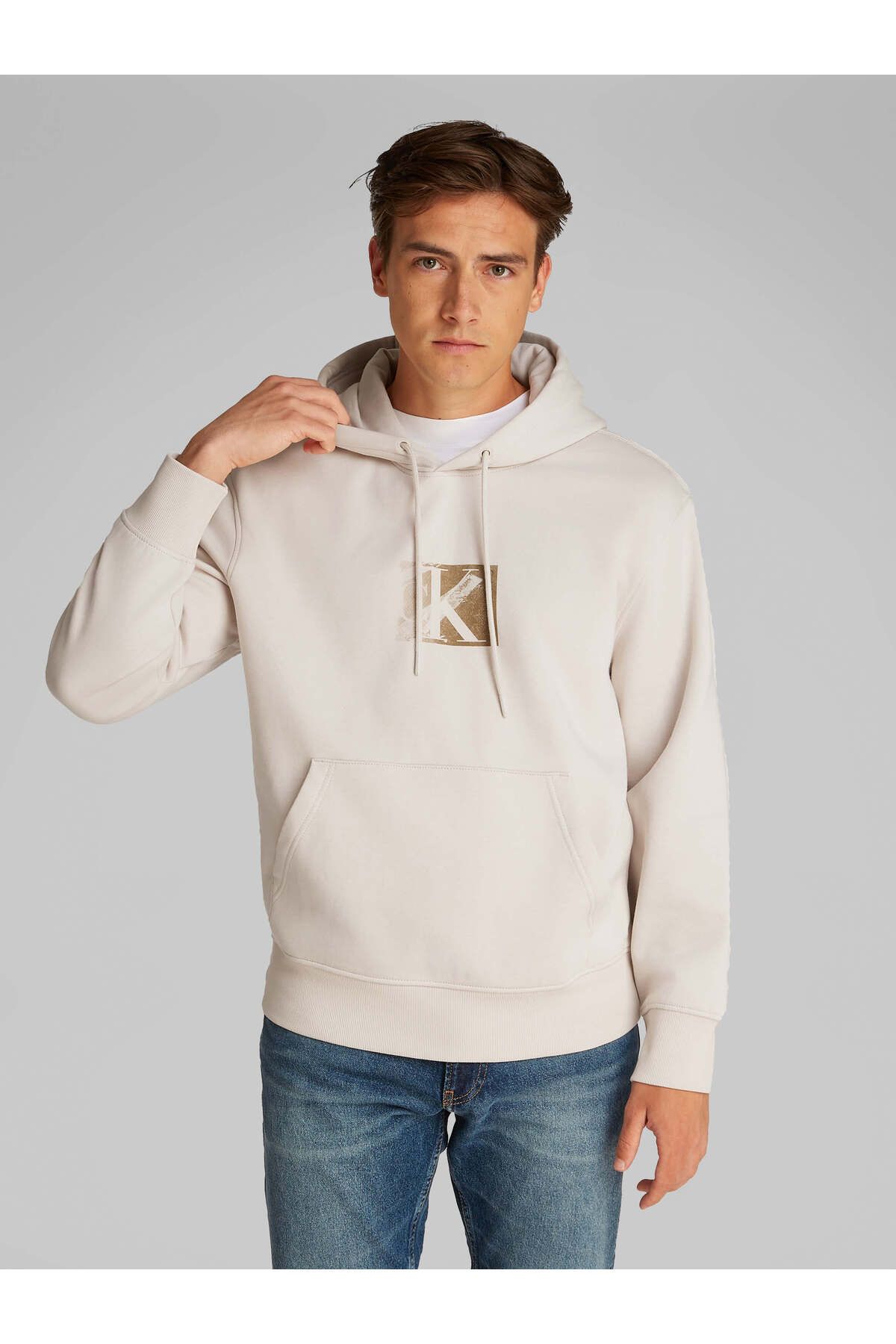 سویشرت مردانه خاکستری کلاهدار Calvin Klein