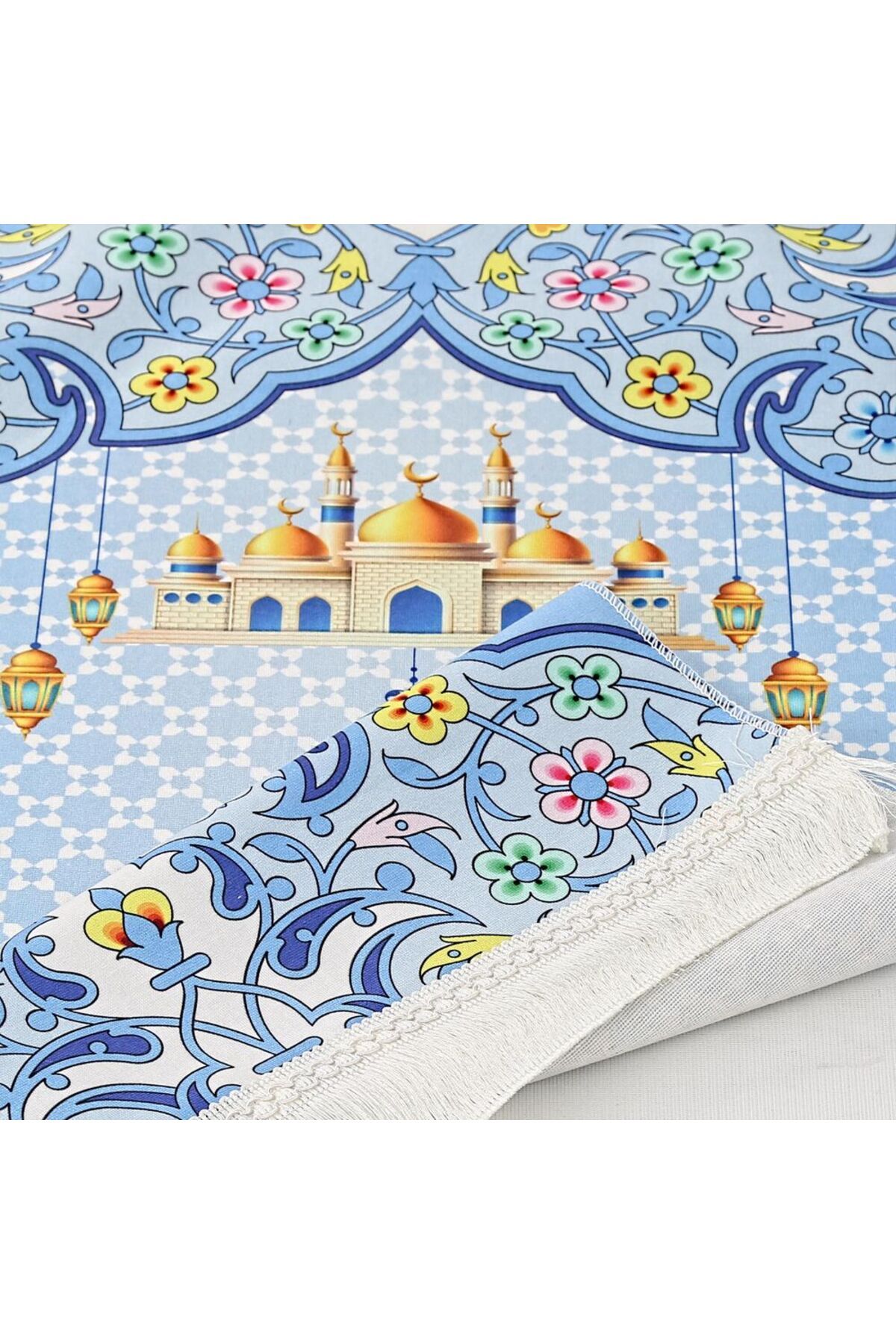 İkranur-Children's Prayer Rug Nebevi - Blue 82×45 Cm 110 gr - With Rosary Gift 5