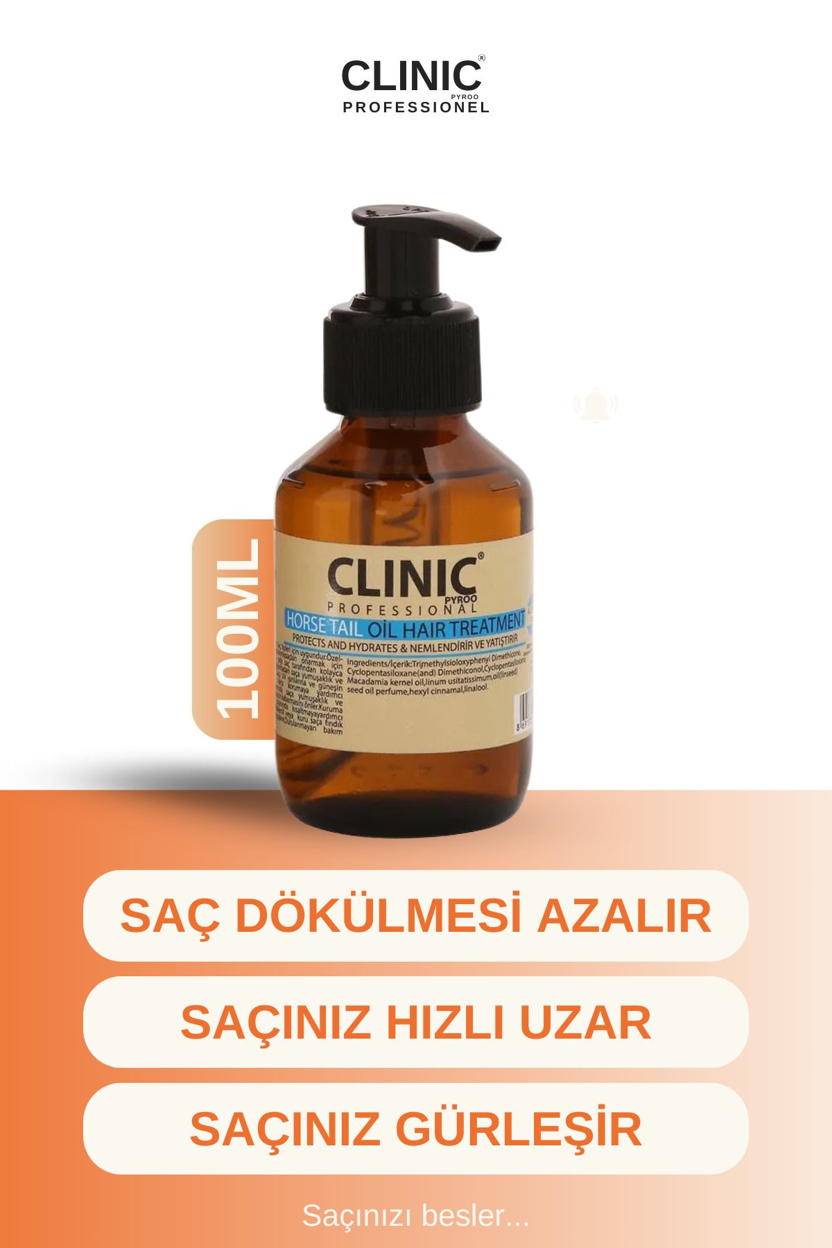 CLINIC PYROO Pyroo Saç Kalan Durulanmaz At Kuyruğu Bakım Yağı 100 Ml