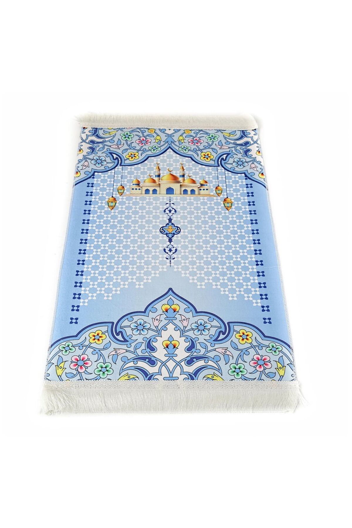 İkranur-Children's Prayer Rug Nebevi - Blue 82×45 Cm 110 gr - With Rosary Gift 3