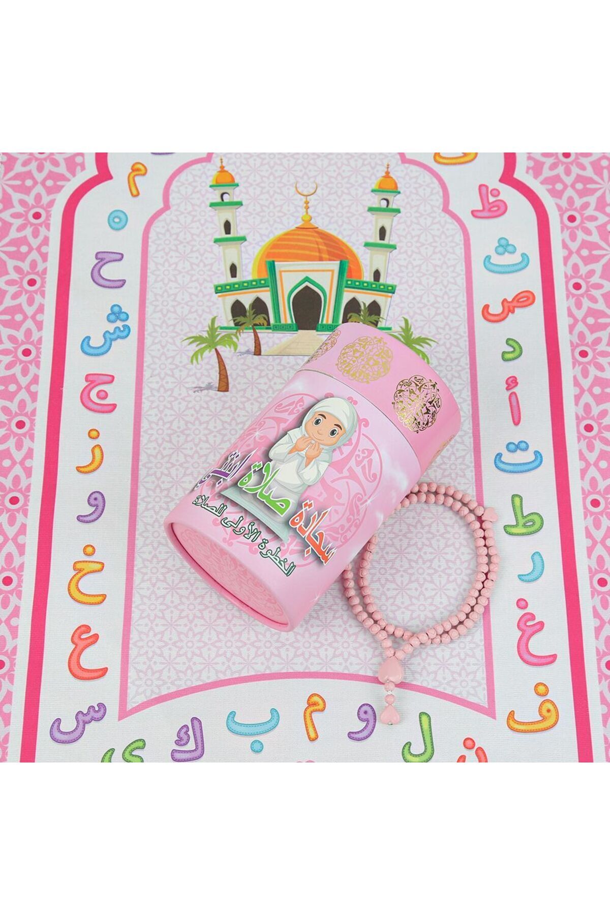 İkranur-سجادة صلاة الأطفال كعبة الكعبة وردي ومسبحة مطرزة على شكل قلب معطر وردي للأطفال وأول خطوة للصلاة 2