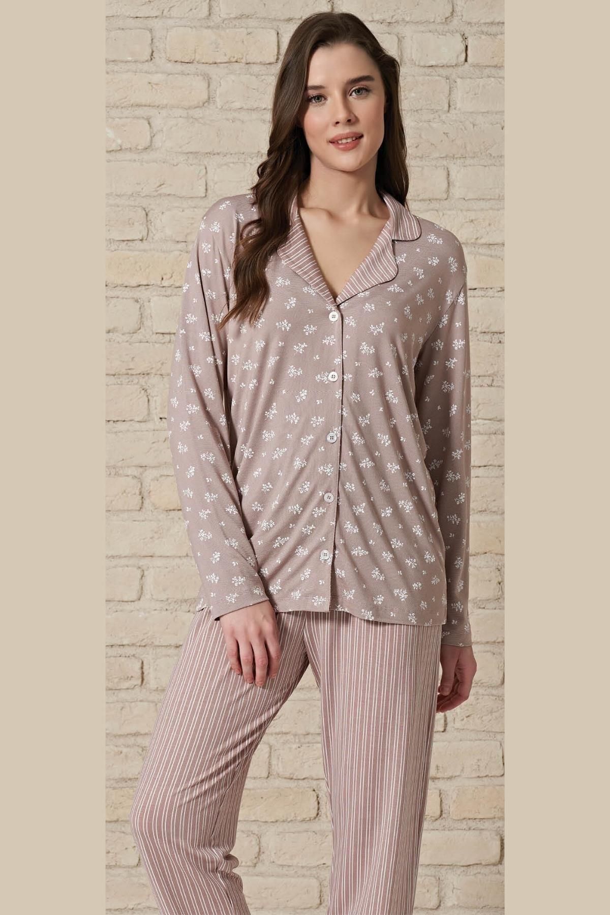 Pijadore-Women's Mink Button Front Viscose Long Sleeve Pajamas Set 1726 3