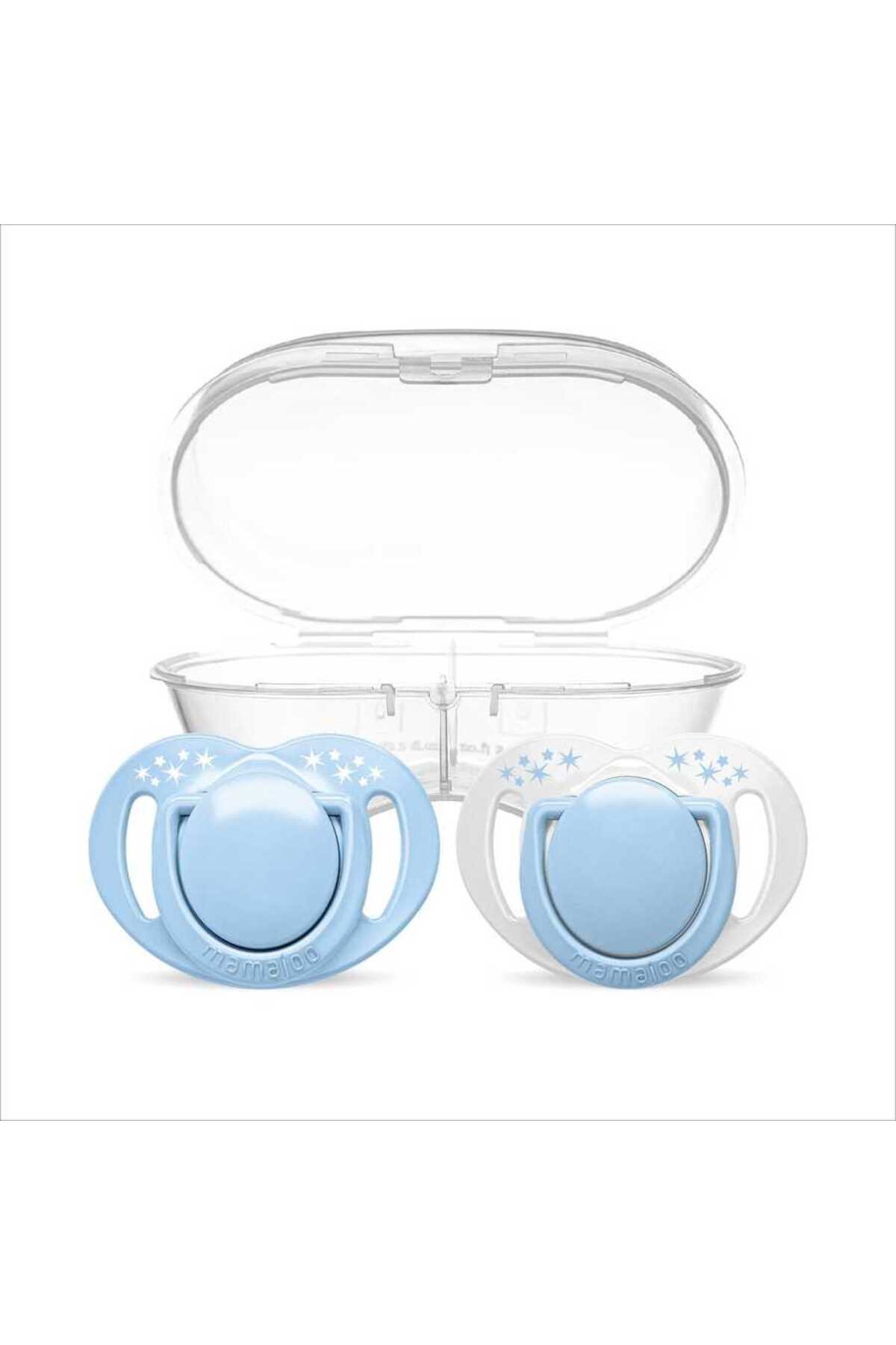 Mamajoo Ortodontik Emzik Seti 0 Ay+ Powder Blue | İkili, Silikon, Damaklı | Sterilizasyon & Saklama