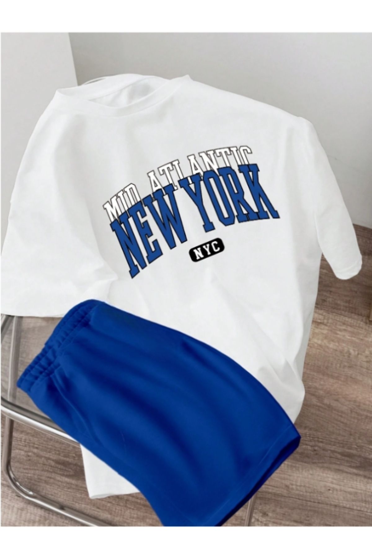 MOONBULL-Set tricou-short oversize unisex cu imprimeu New York 1