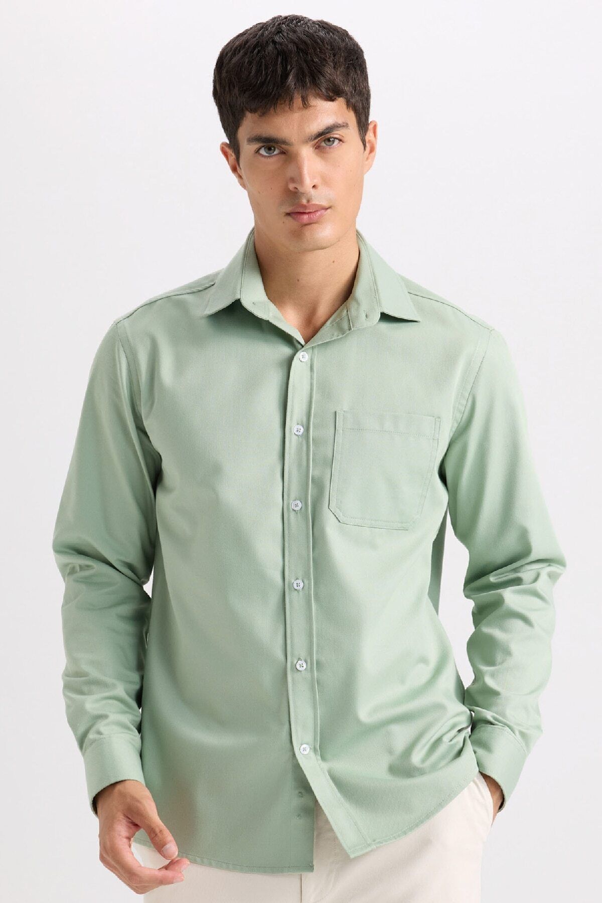 DeFacto-Regular Fit Polo Neck Gabardine Long Sleeve Shirt D4934Ax24Au 1