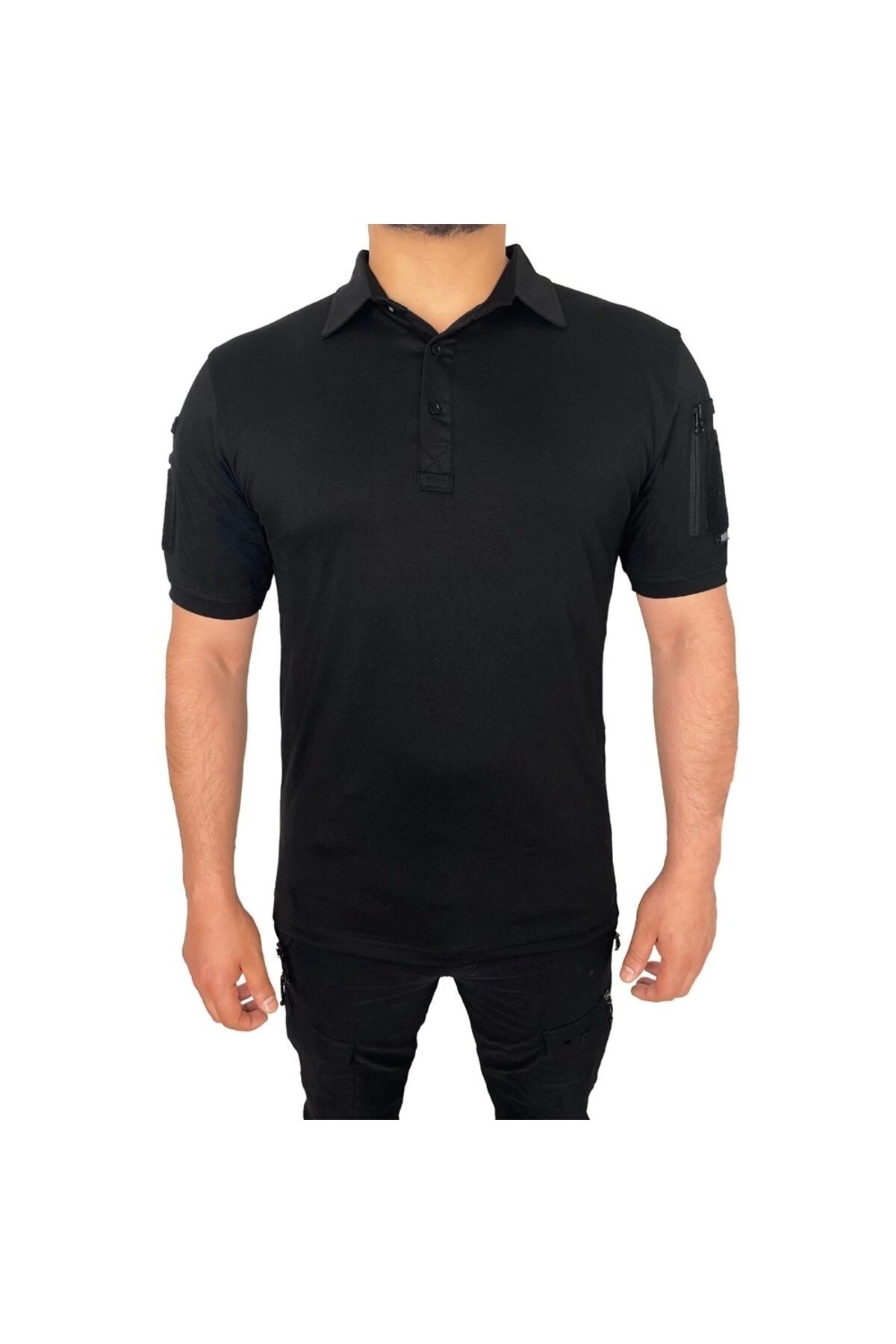 Astüm Askeri Malzeme 2 Cepli Polo Yaka Kısa Kollu Taktik T-Shirt Siyah