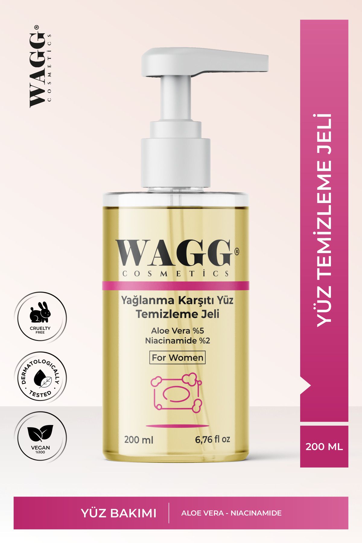 WAGG Cosmetics Tüm Ciltlere Uyumlu Yağlanma Karşıtı Yüz Temizleme Jeli 200ML