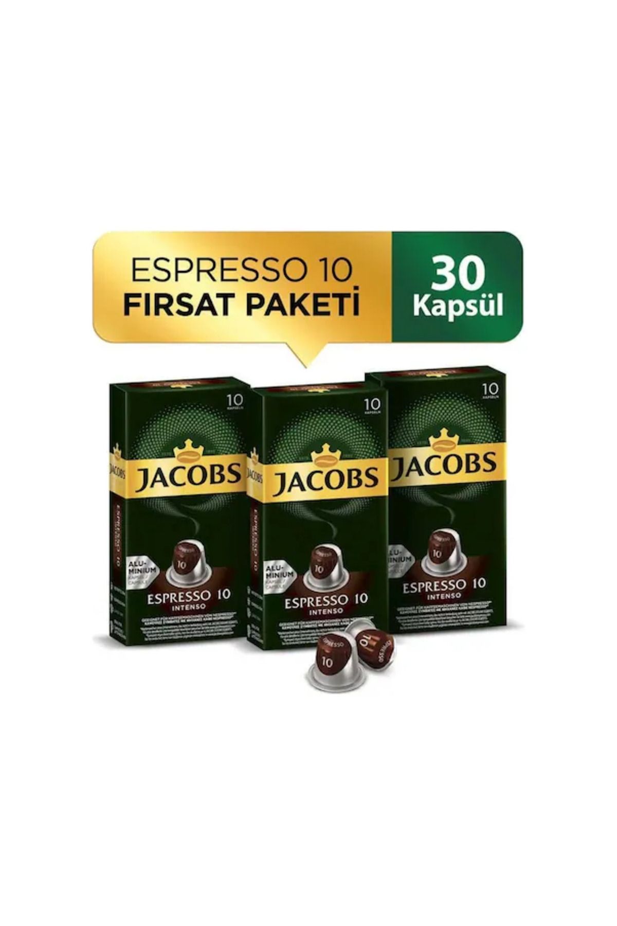 Jacobs Espresso 10 Intenso Nespresso Uyumlu Alüminyum Kapsül Kahve 10 Adet X 3 Paket