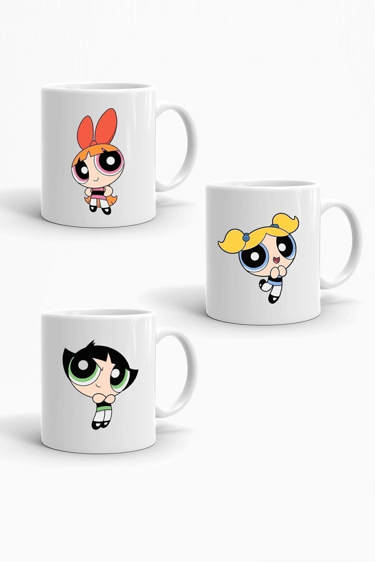 Genel Markalar Powerpuff Girls Baskılı 3'lü Porselen Kupa Seti