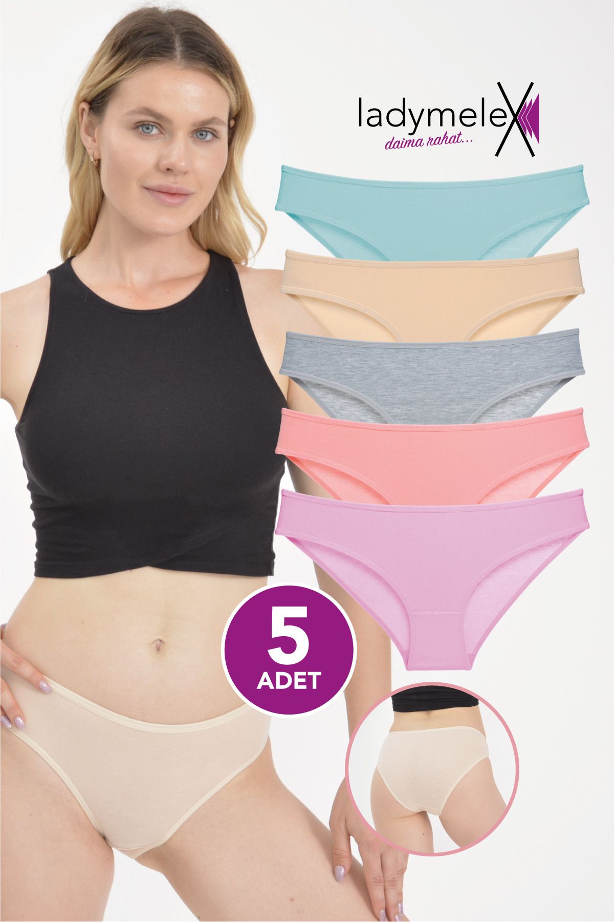 LadyMelex-Women's Panties, Slip Panties, Cotton Soft, (M-L-Xl) Regular Fit Slip Panties, 5 Pcs Mixed Color 1