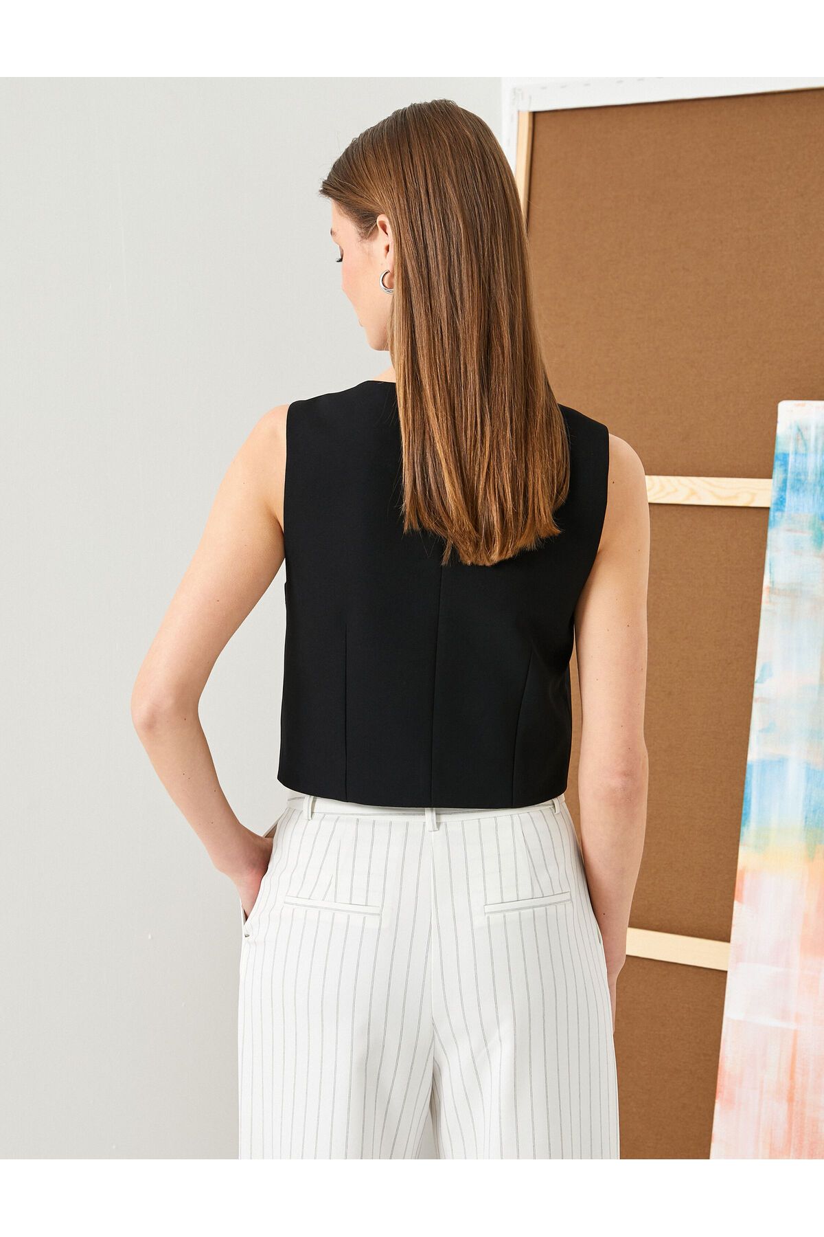 Koton-Crop Vest with Front Window Detail and Button 4