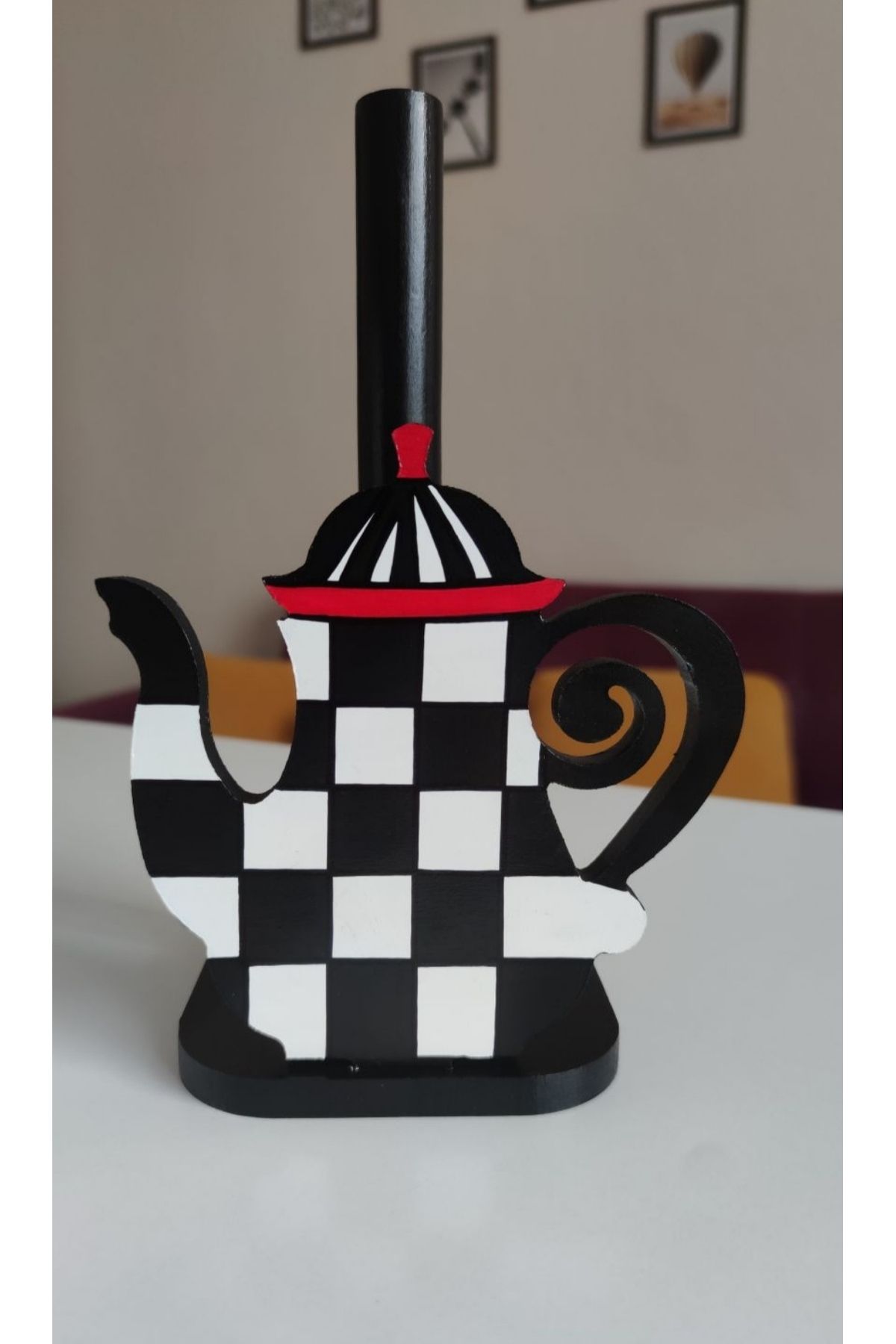 Dama desenli çaydanlıklı kağıt havluluk rulo havluluk teapot checkered - 2