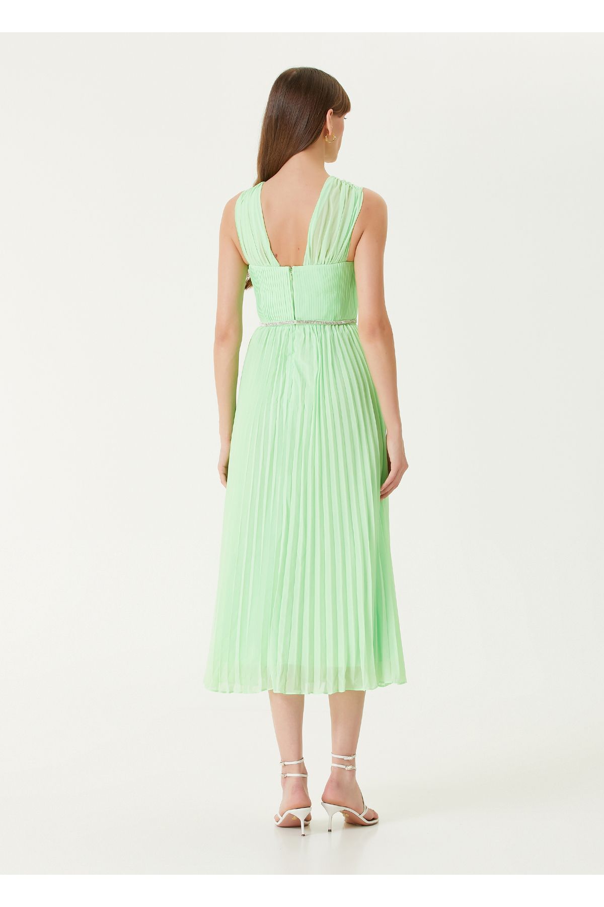 Self Portrait-Green Rhinestone Belt Midi Cocktail Dress Size: 10 5
