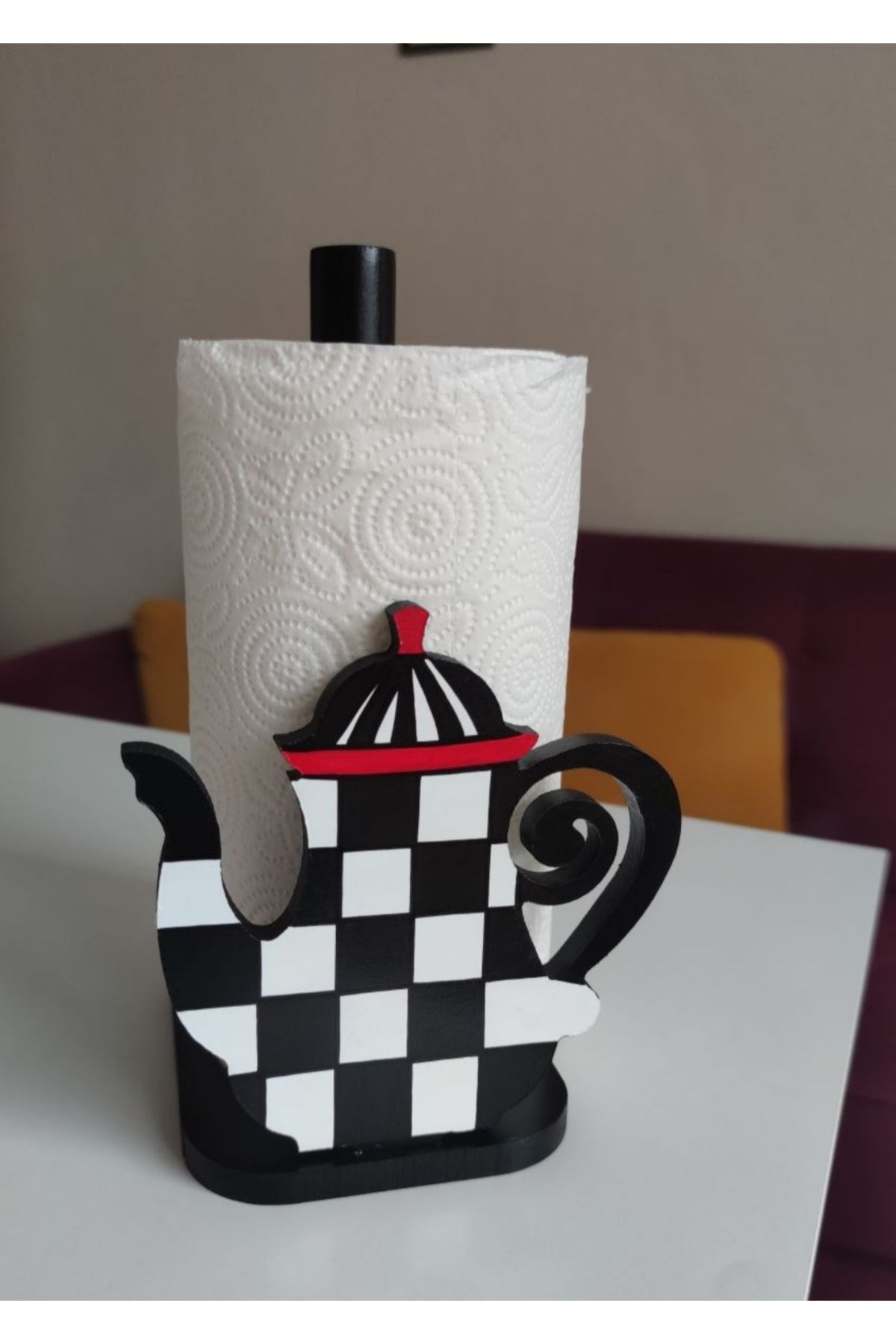 Dama desenli çaydanlıklı kağıt havluluk rulo havluluk teapot checkered - 1