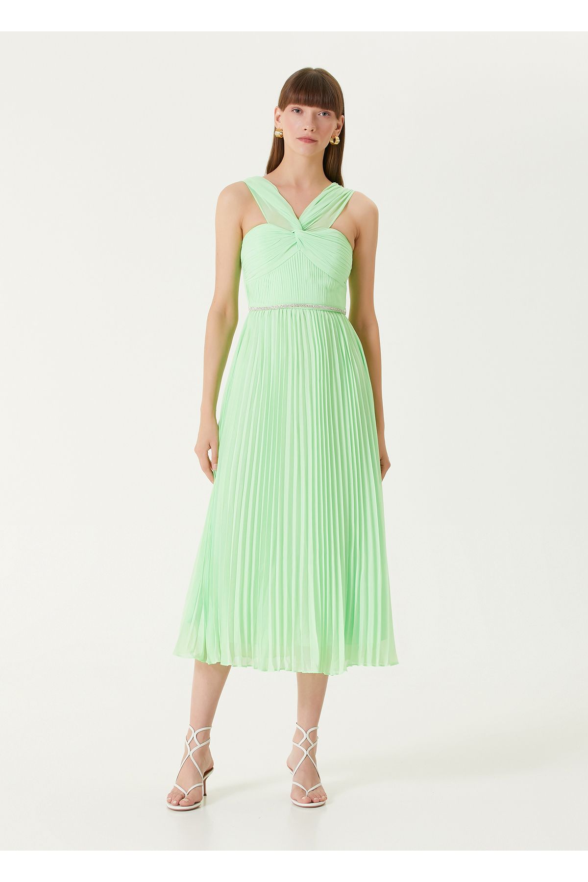 Self Portrait-Green Rhinestone Belt Midi Cocktail Dress Size: 10 1