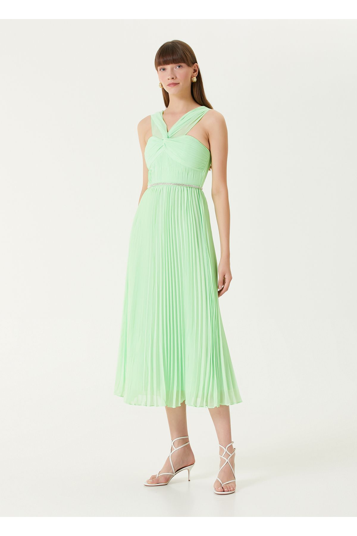 Self Portrait-Green Rhinestone Belt Midi Cocktail Dress Size: 10 2