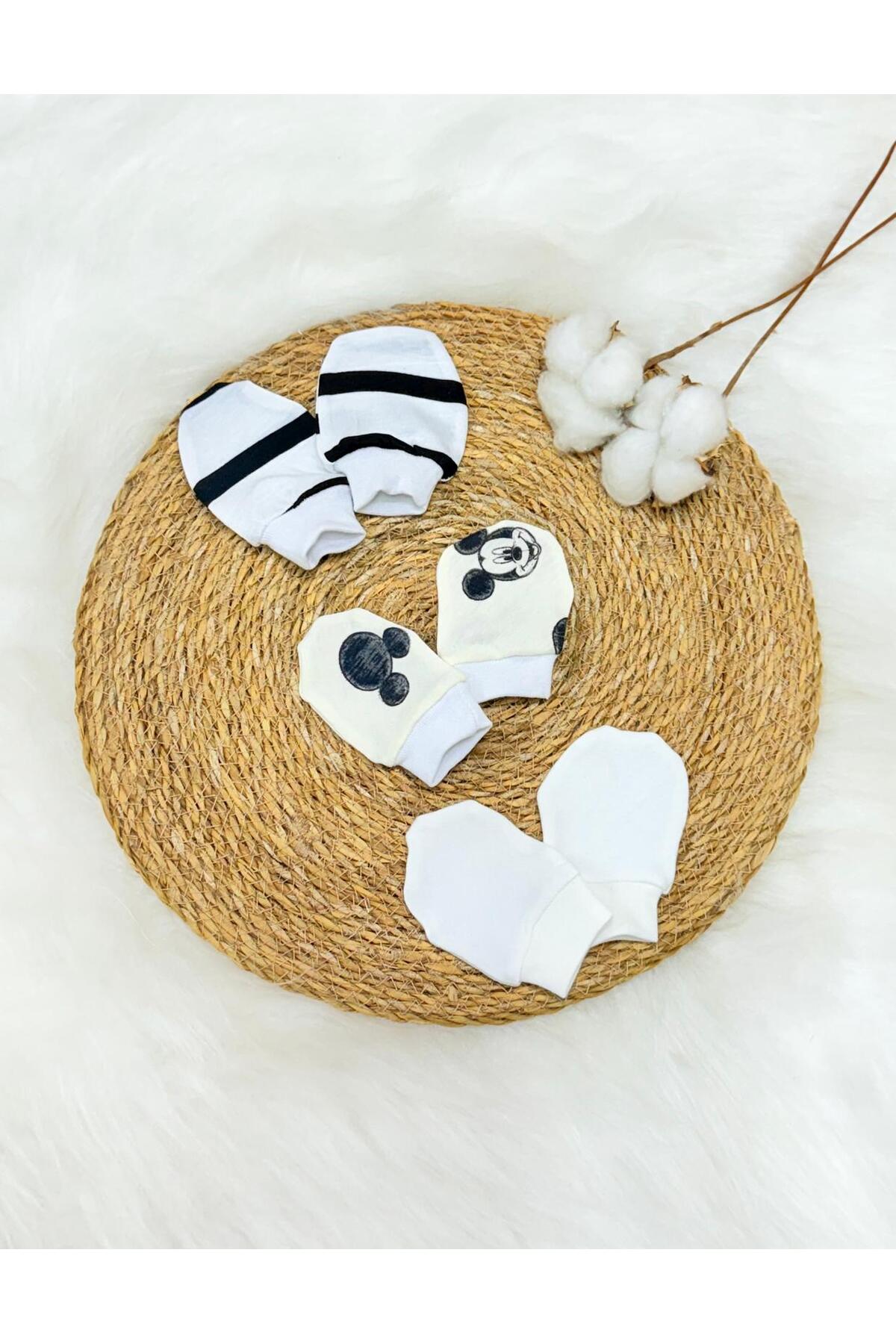 Lumos Trade Unisex Bebek Yenidoğan Penye Organik Pamuklu Bebek Eldiveni 3 Çift Set - Mickey fotoğrafı 3 (önizleme)