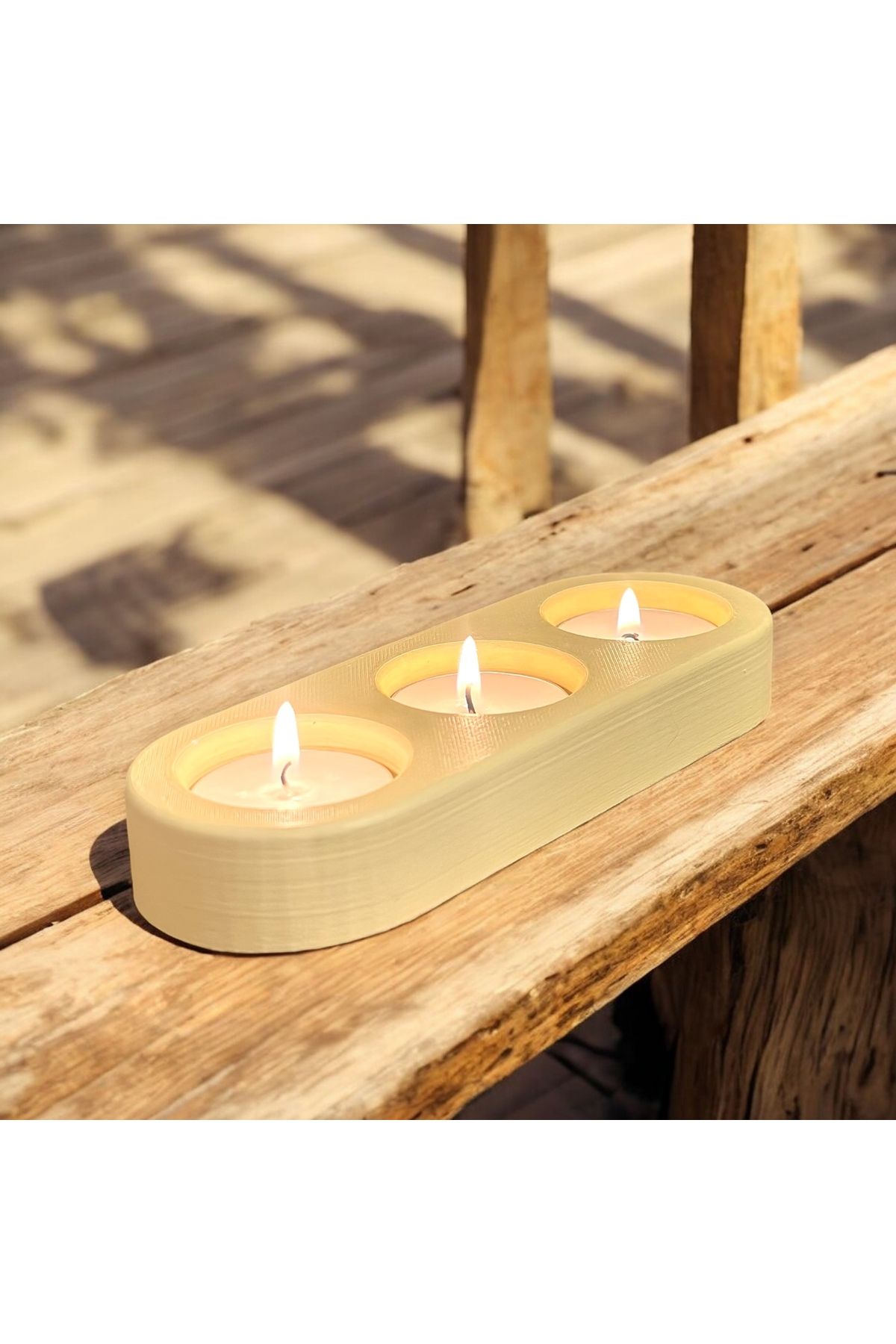 Saatistan 3'lü Beton Tealight Mumluk Seti, Sıcak ve Şık Dekoratif Aksesuar
