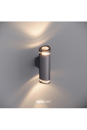 FoneLight Gala Duo Alüminyum Cam Detaylı Modern Duvar Apliği Antrasit 27 cm